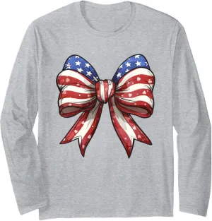 Patriotic Coquette Bow USA Flag July4th Shirt Cute 4th Style Long Sleeve T-Shirt