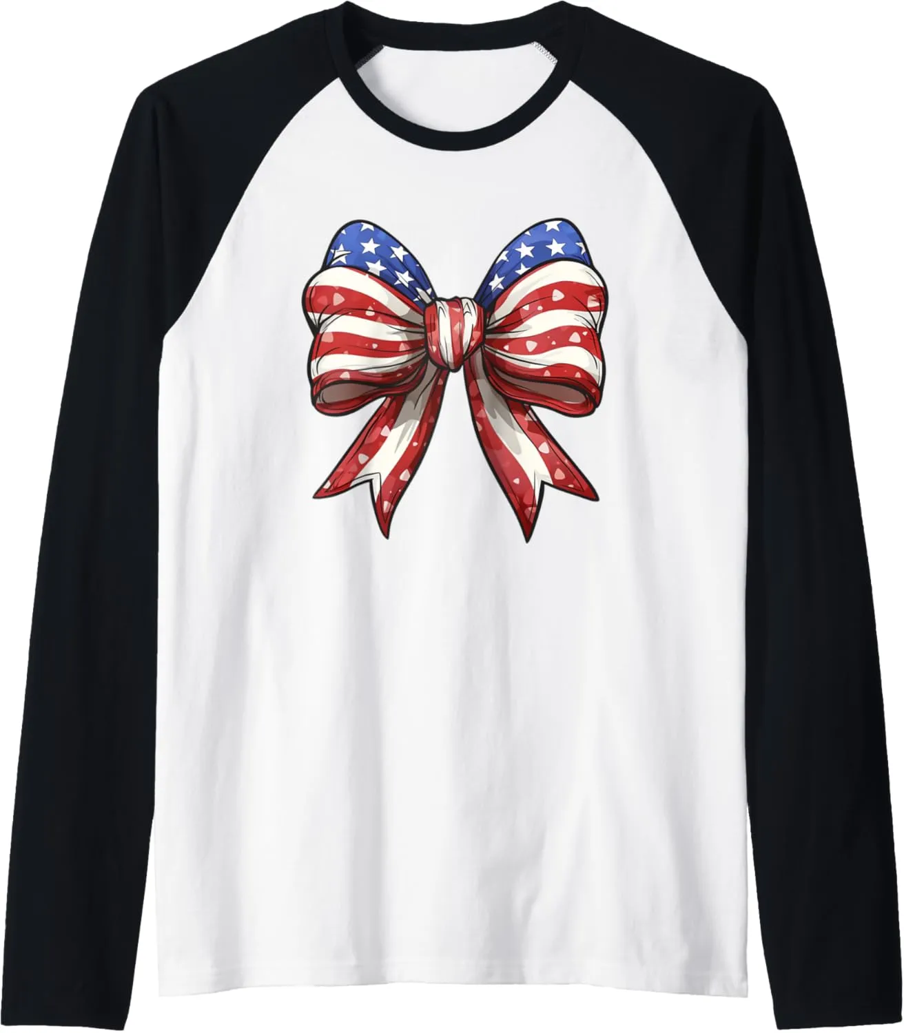 Patriotic Coquette Bow USA Flag July4th Shirt Cute 4th Style Raglan Baseball Tee