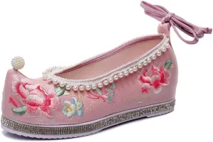 Pearls Knitted Women Velvet Cotton Embroidered Hidden Platform Shoes Ankle Strap Ladies Casual Sneakers