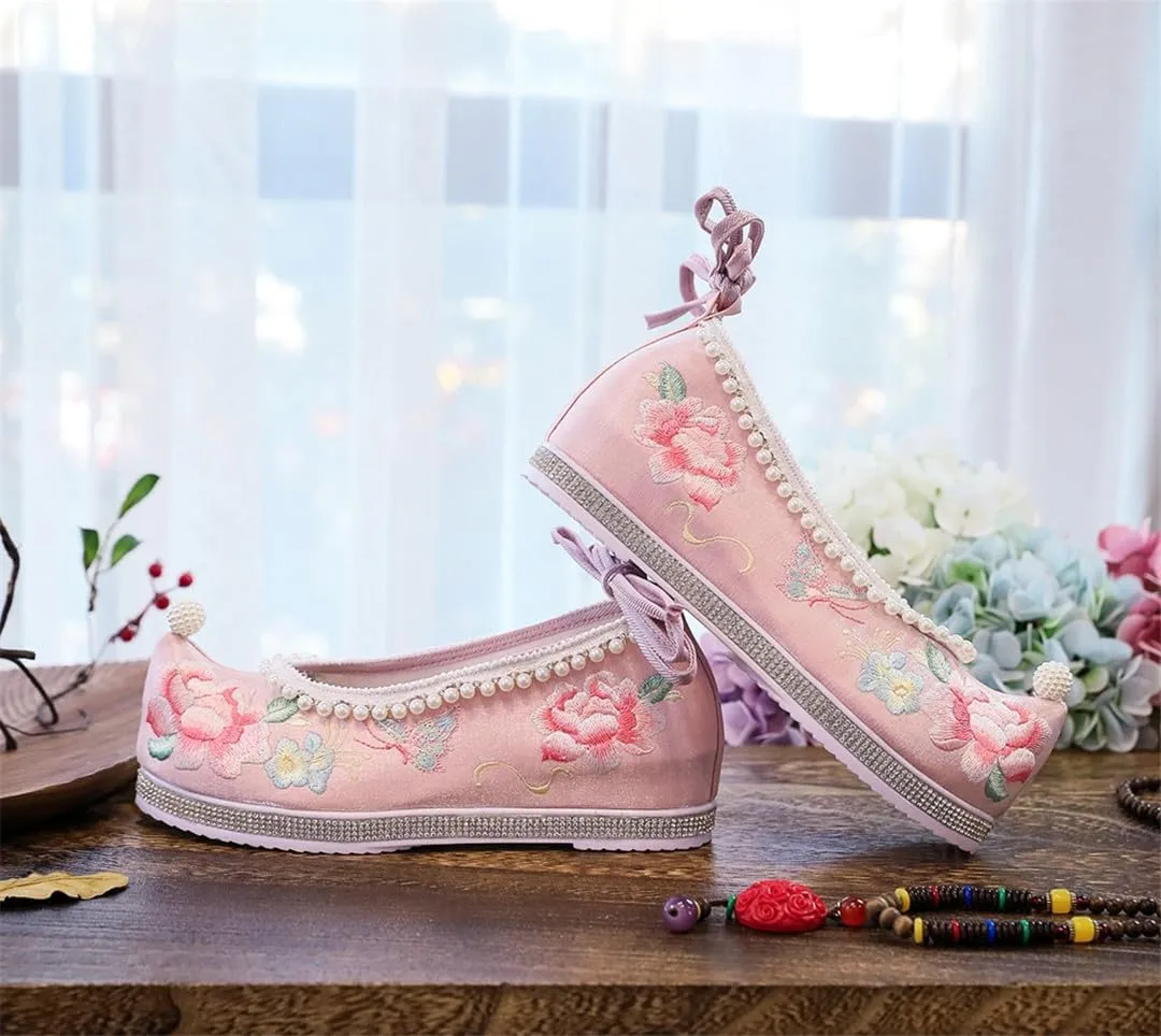 Pearls Knitted Women Velvet Cotton Embroidered Hidden Platform Shoes Ankle Strap Ladies Casual Sneakers
