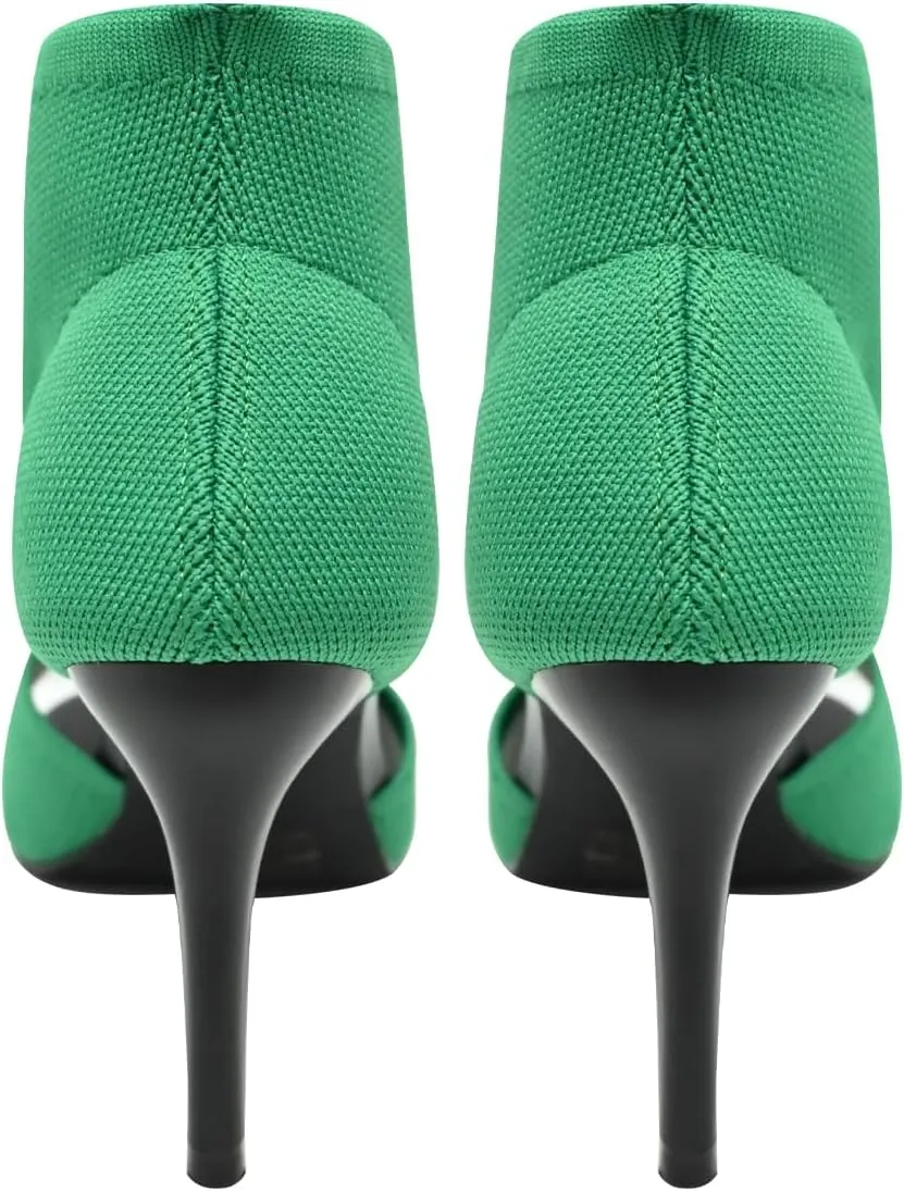 Peep Toe Heels for Women Sexy 3 Inches Stiletto High Heels for Women Dressy Slip On Comfortable Wide Stretchy Heels Knit Open Toe Booties Sandals Black Heels Sandals for Prom, Party and Work