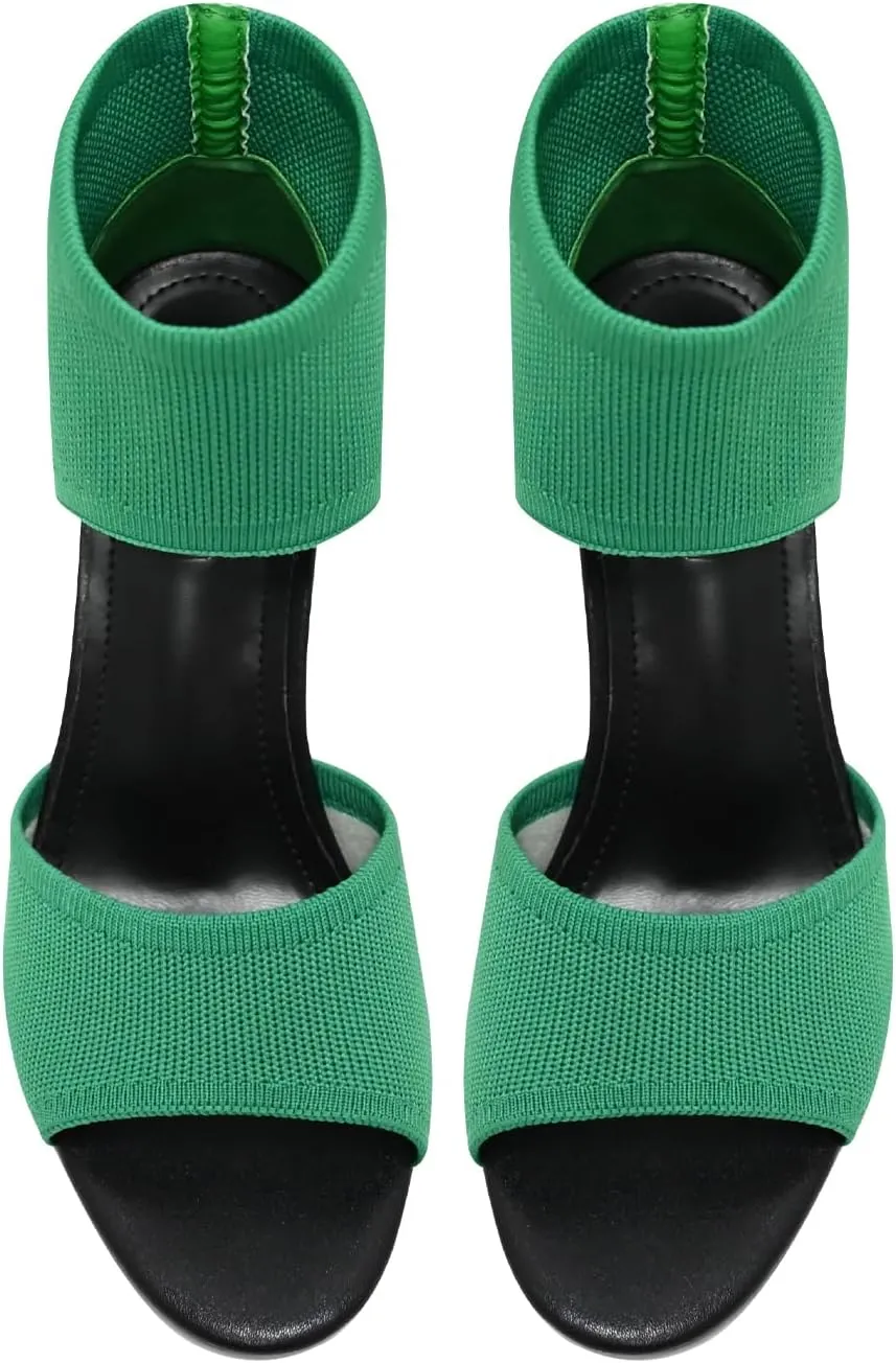 Peep Toe Heels for Women Sexy 3 Inches Stiletto High Heels for Women Dressy Slip On Comfortable Wide Stretchy Heels Knit Open Toe Booties Sandals Black Heels Sandals for Prom, Party and Work
