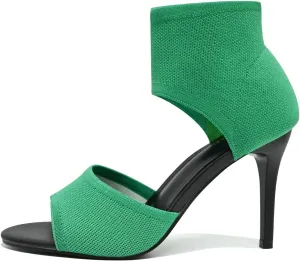 Peep Toe Heels for Women Sexy 3 Inches Stiletto High Heels for Women Dressy Slip On Comfortable Wide Stretchy Heels Knit Open Toe Booties Sandals Black Heels Sandals for Prom, Party and Work