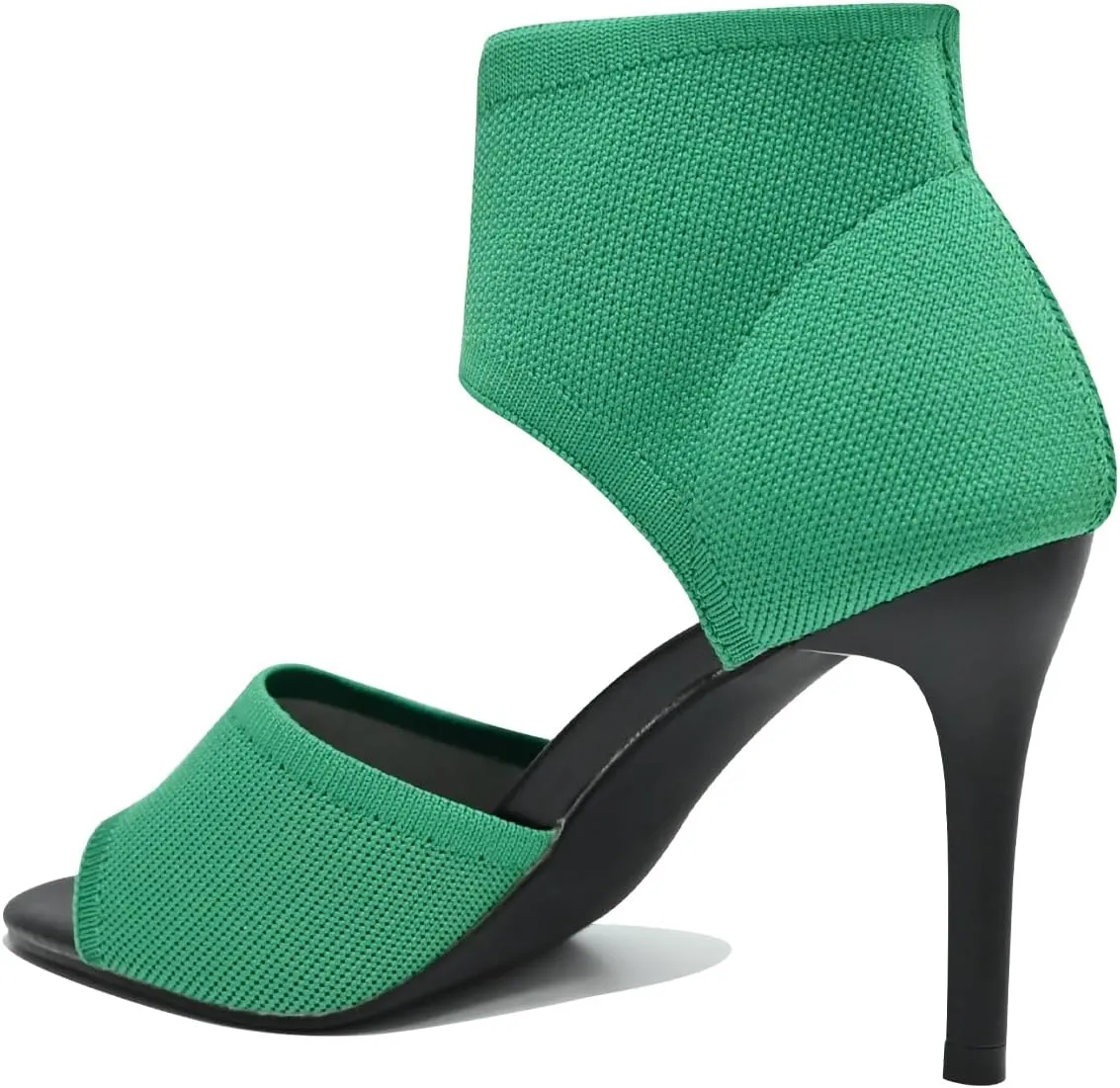 Peep Toe Heels for Women Sexy 3 Inches Stiletto High Heels for Women Dressy Slip On Comfortable Wide Stretchy Heels Knit Open Toe Booties Sandals Black Heels Sandals for Prom, Party and Work