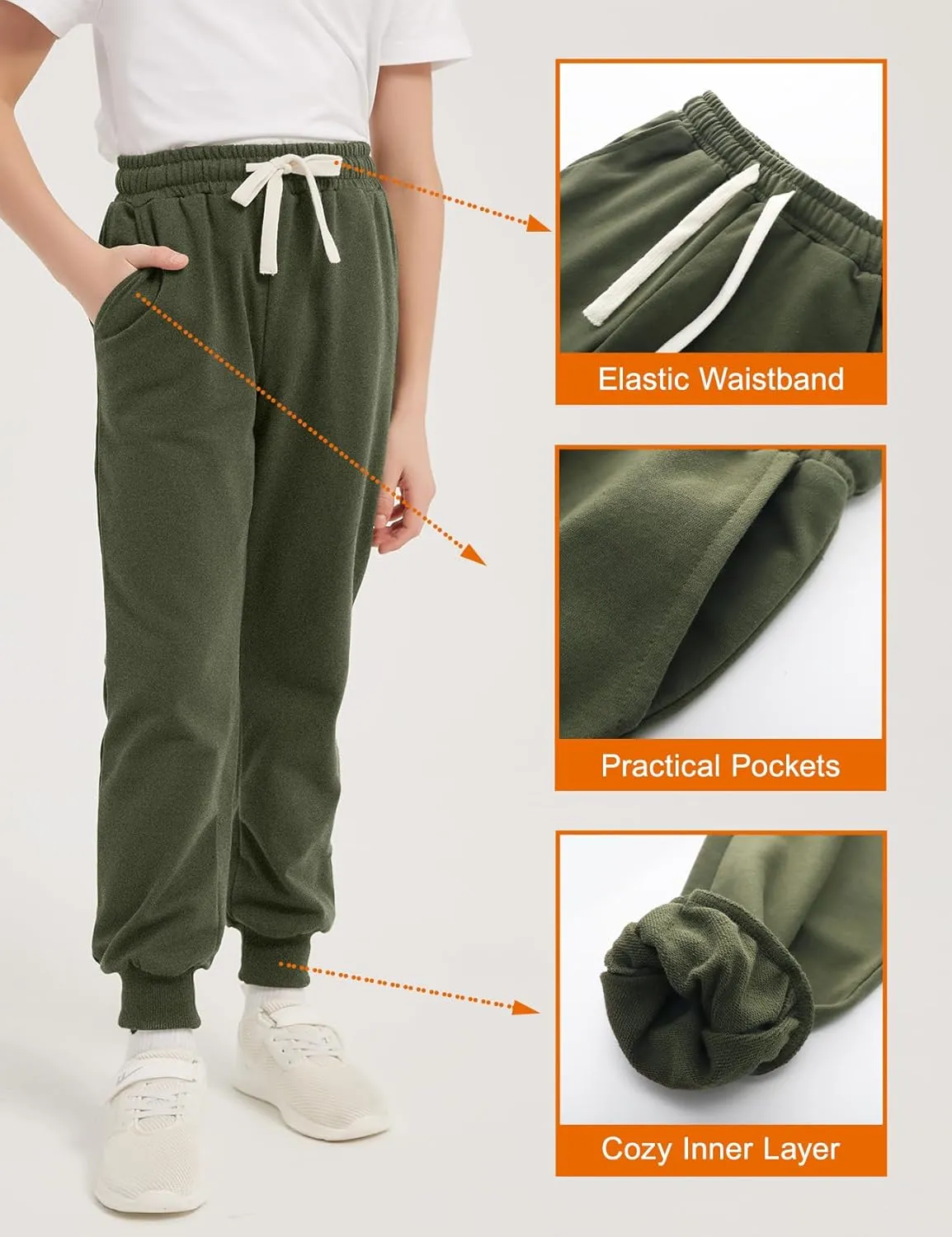 PEHMEA Boys Girls Sweatpants 3 Pack Active Jogger Pants with Pockets Drawstring for Kids 5-14 Years