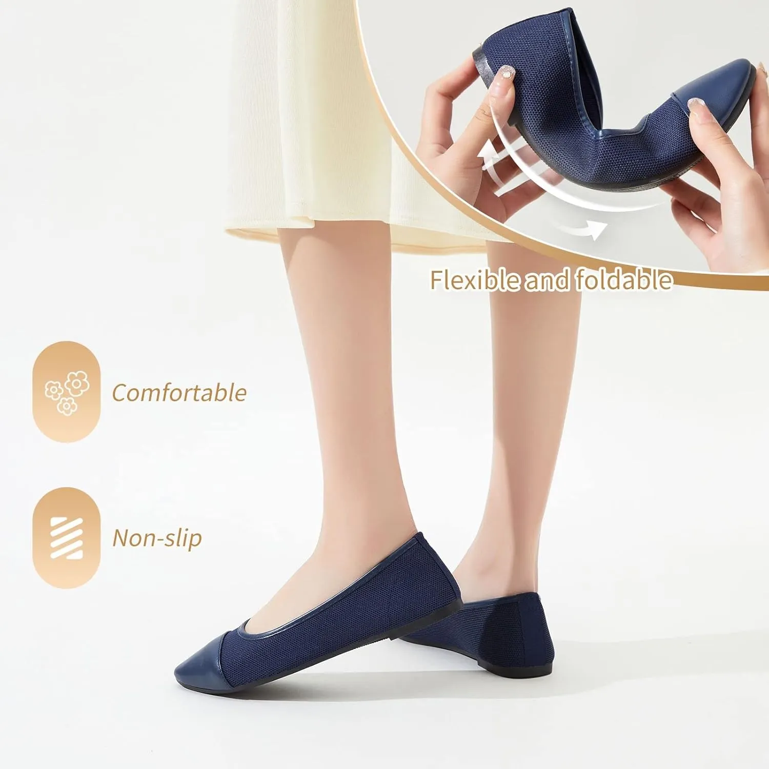 POVOGER Women's Pointed Toe Flats Womens Dressy Ballet Flats Foldable Low Heel Dress Shoes Comfortable