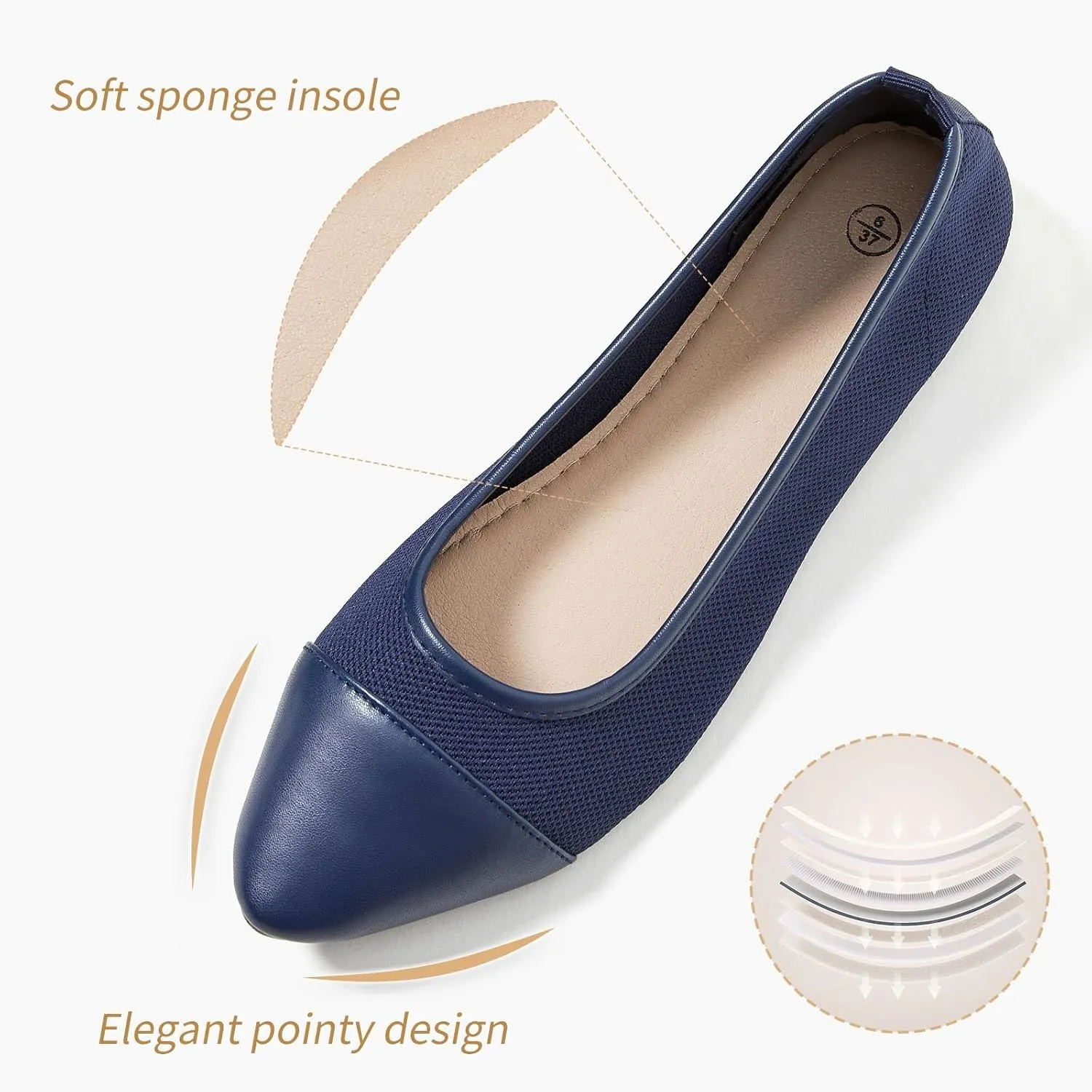 POVOGER Women's Pointed Toe Flats Womens Dressy Ballet Flats Foldable Low Heel Dress Shoes Comfortable