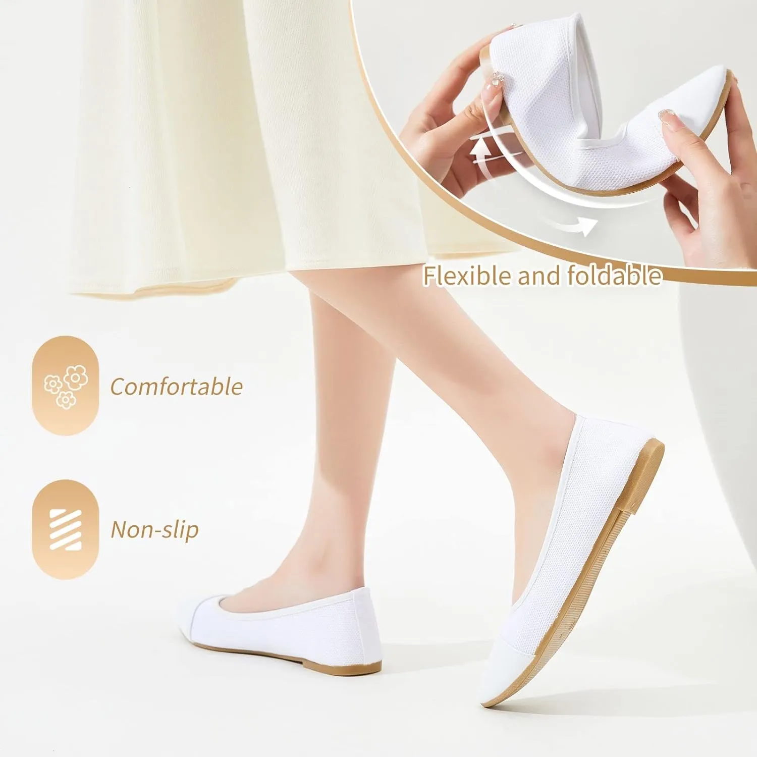POVOGER Women's Pointed Toe Flats Womens Dressy Ballet Flats Foldable Low Heel Dress Shoes Comfortable