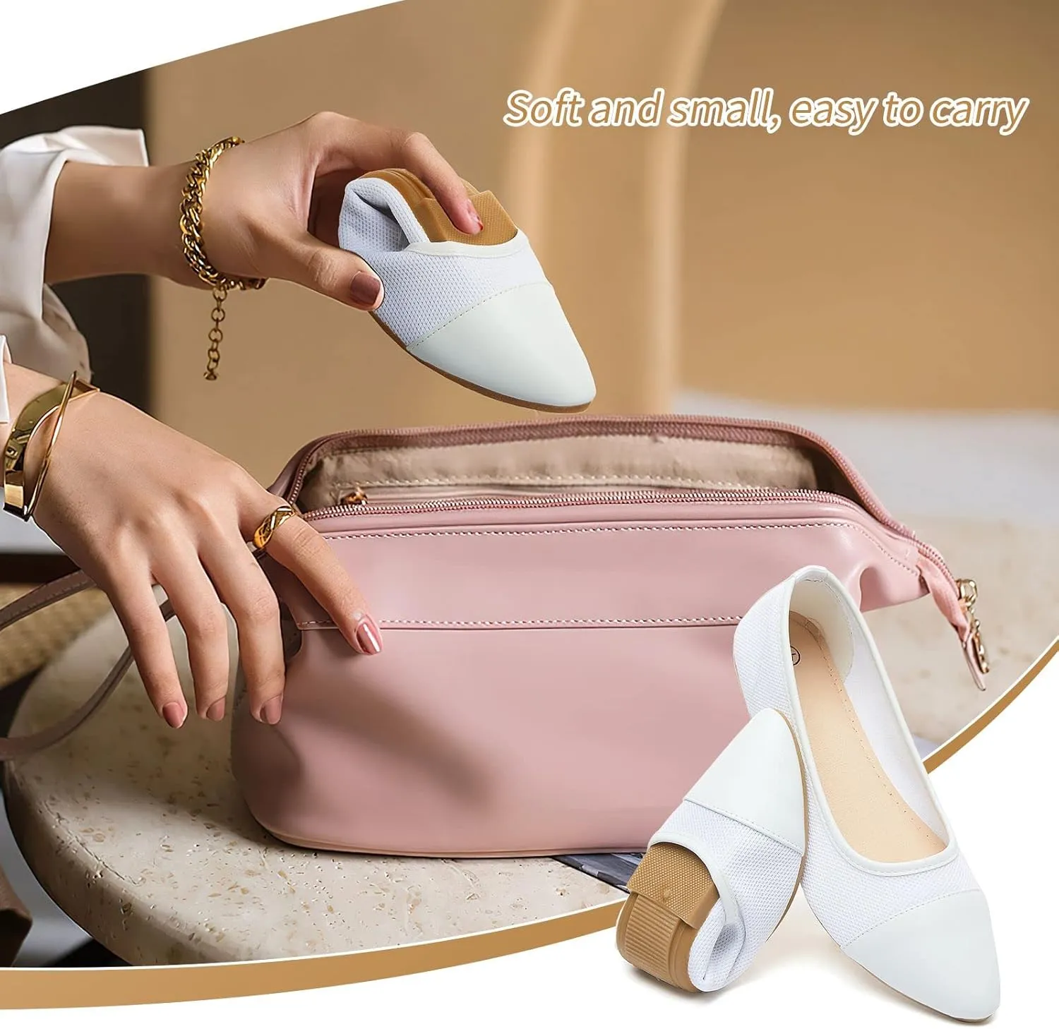 POVOGER Women's Pointed Toe Flats Womens Dressy Ballet Flats Foldable Low Heel Dress Shoes Comfortable