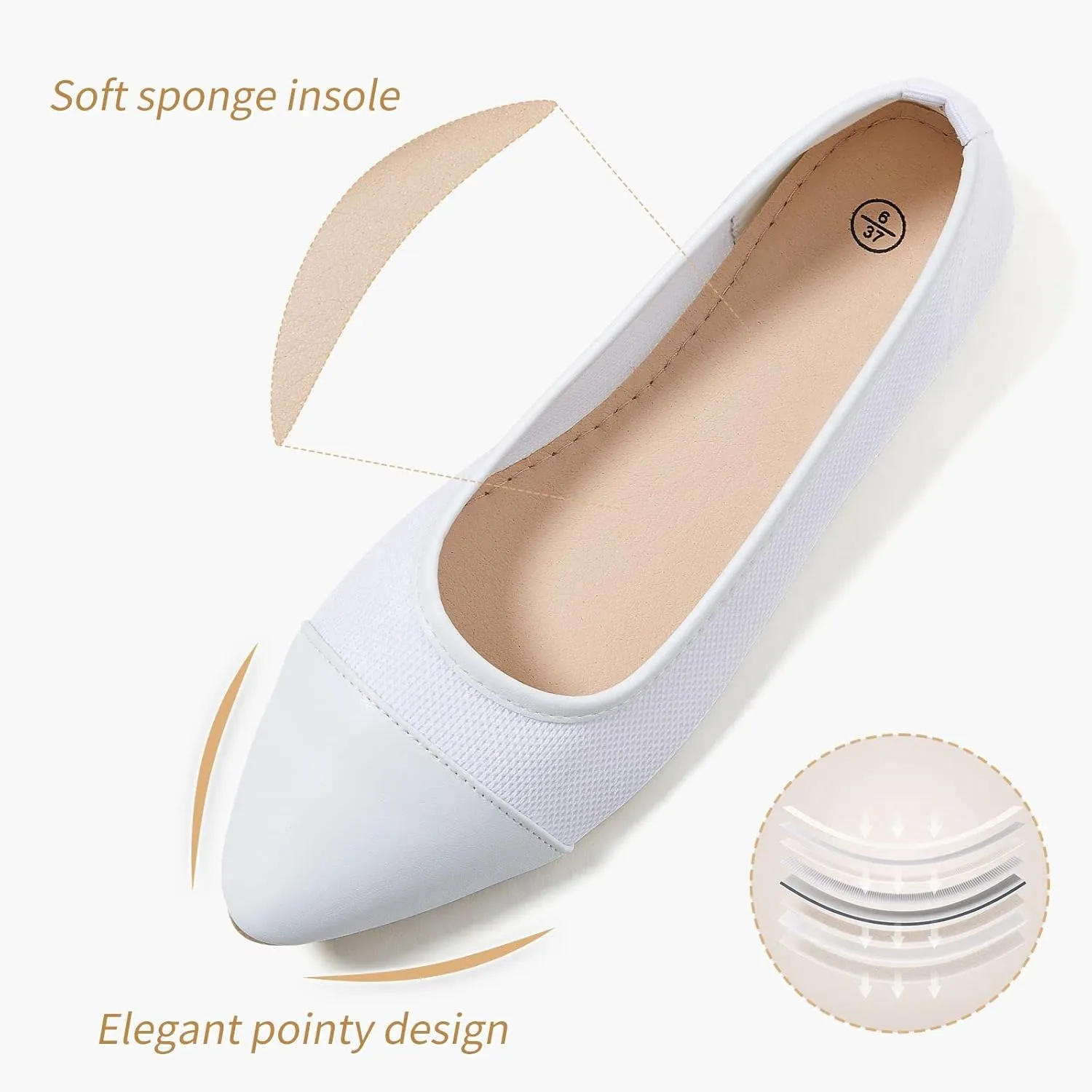 POVOGER Women's Pointed Toe Flats Womens Dressy Ballet Flats Foldable Low Heel Dress Shoes Comfortable