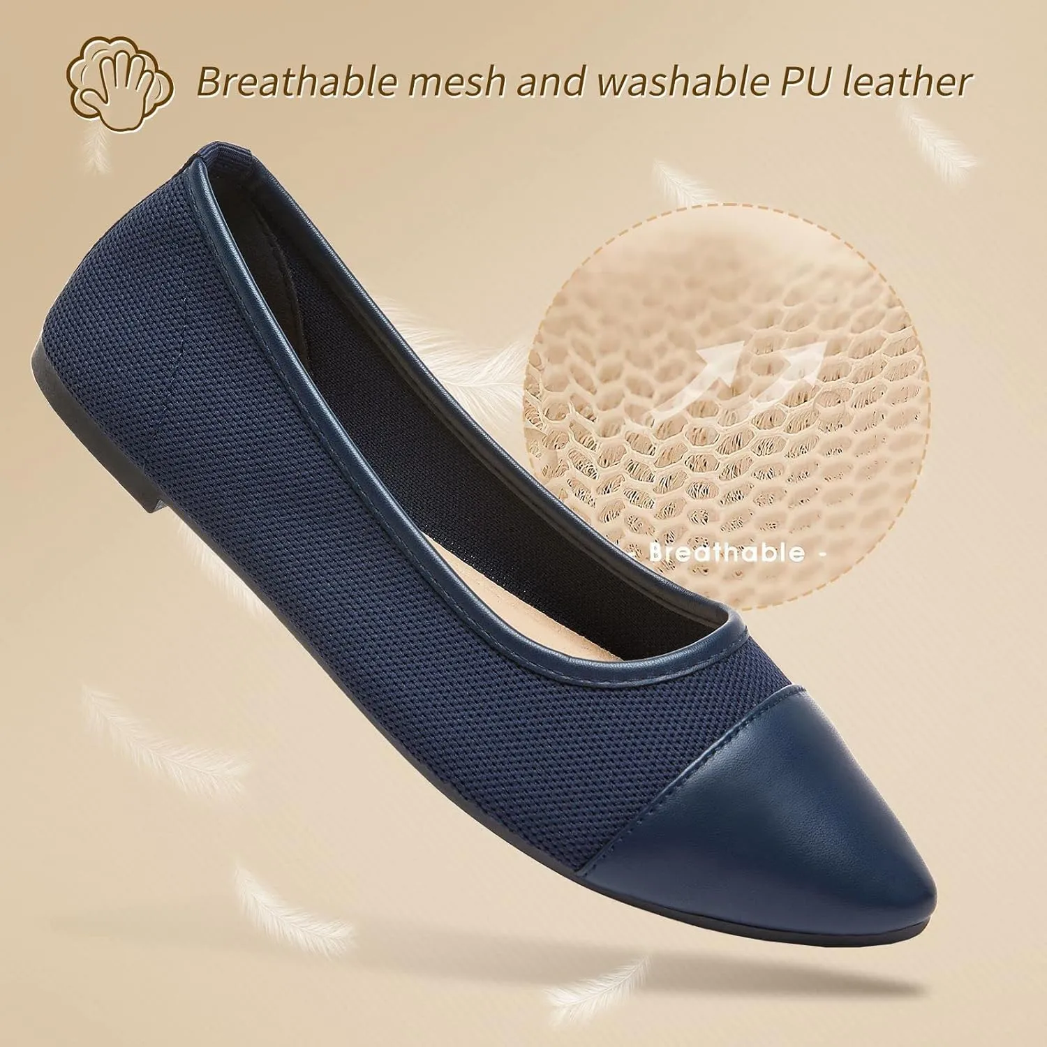 POVOGER Women's Pointed Toe Flats Womens Dressy Ballet Flats Foldable Low Heel Dress Shoes Comfortable