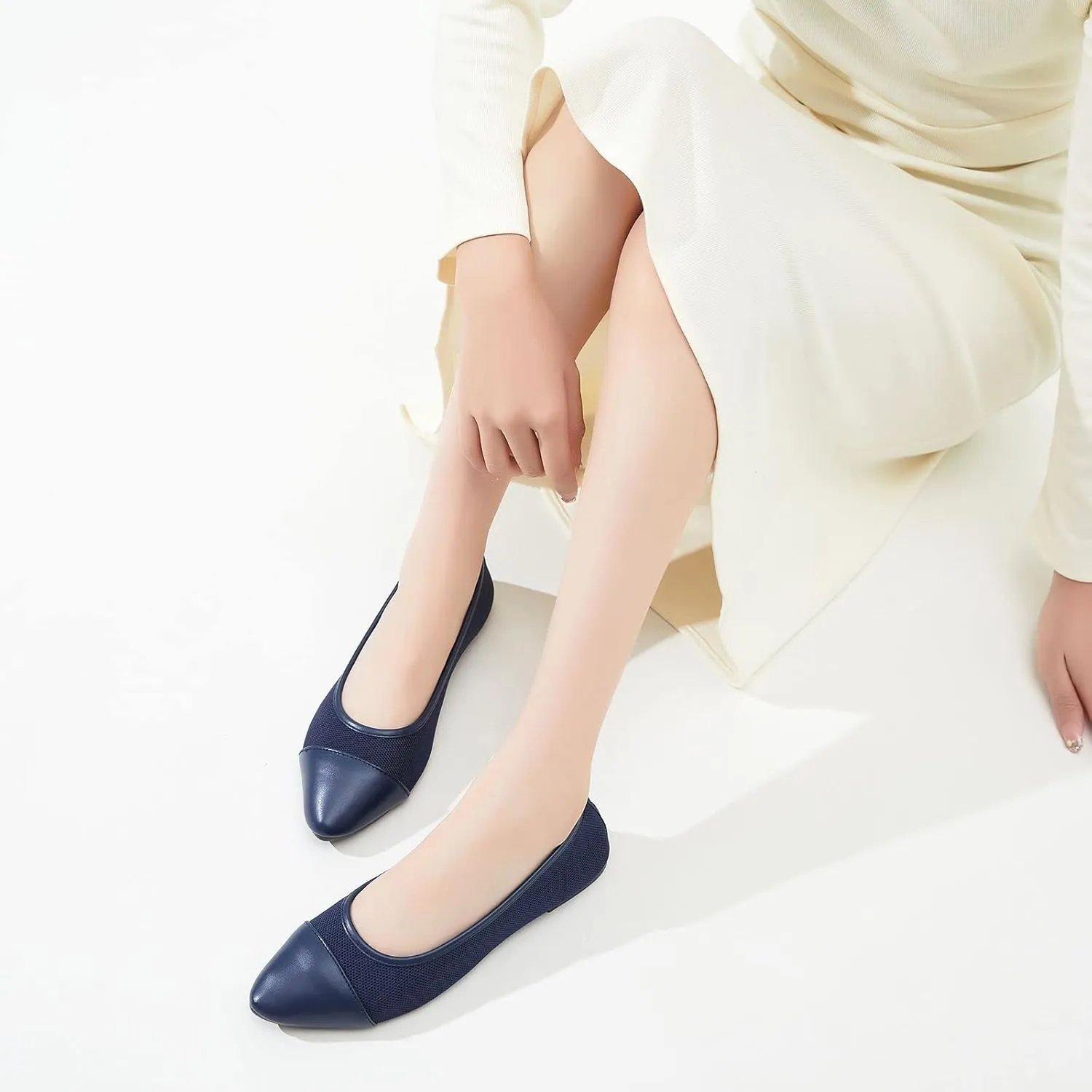 POVOGER Women's Pointed Toe Flats Womens Dressy Ballet Flats Foldable Low Heel Dress Shoes Comfortable