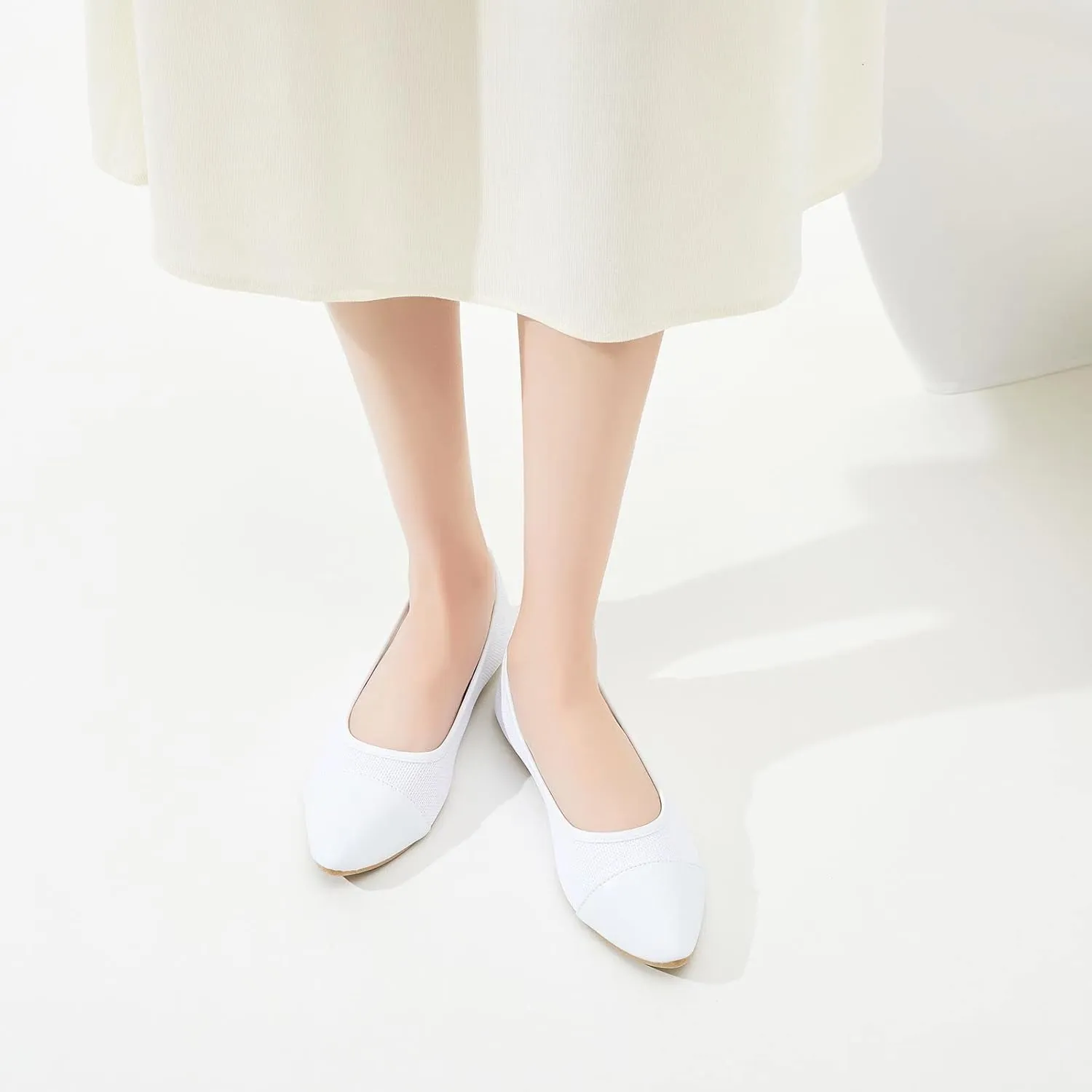 POVOGER Women's Pointed Toe Flats Womens Dressy Ballet Flats Foldable Low Heel Dress Shoes Comfortable