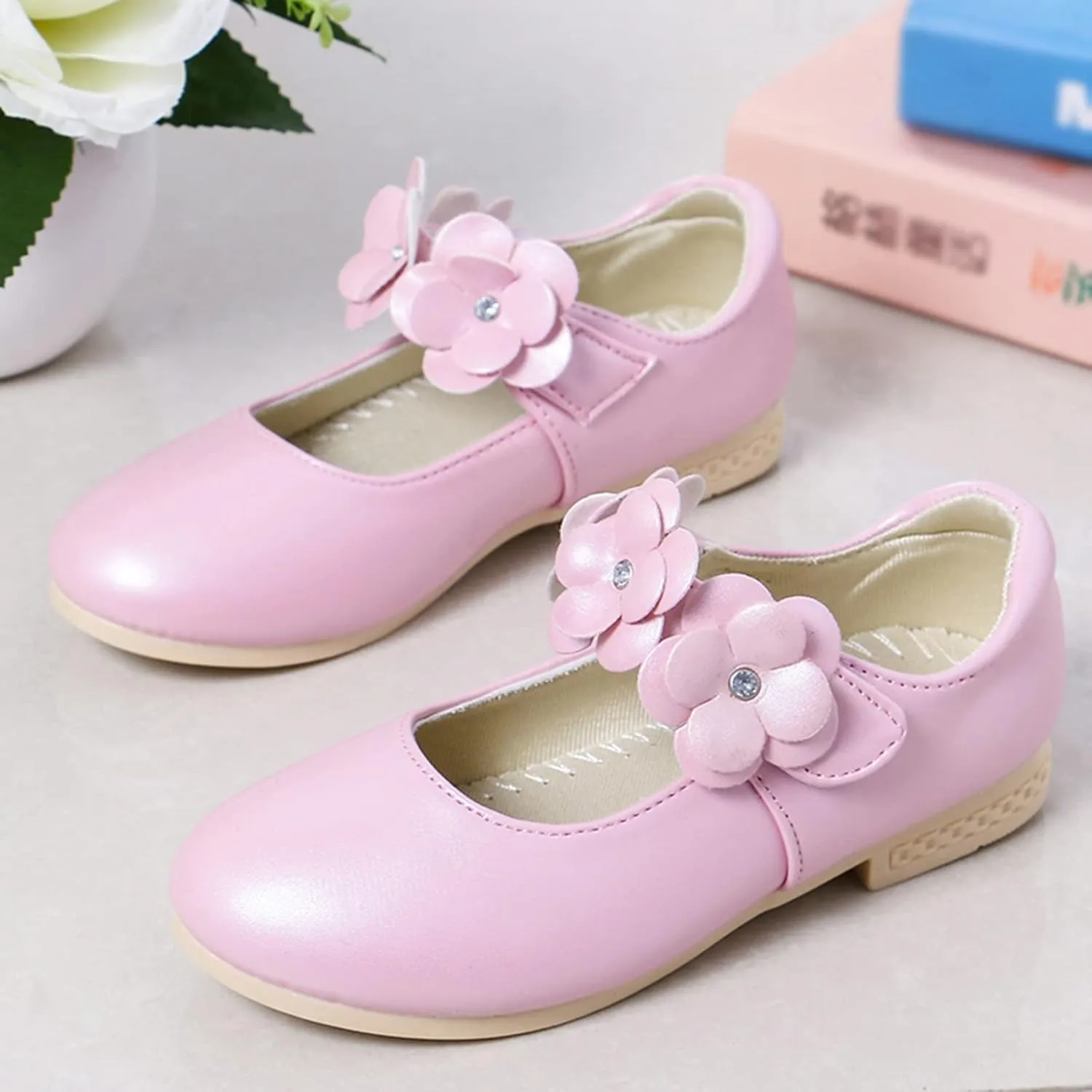 Princess Girls Flower Mary Jane Dress Shoes Slip On Flat𝘀 Fashion Wedding Par𝘁y Elegant Ballet Floral Shoes