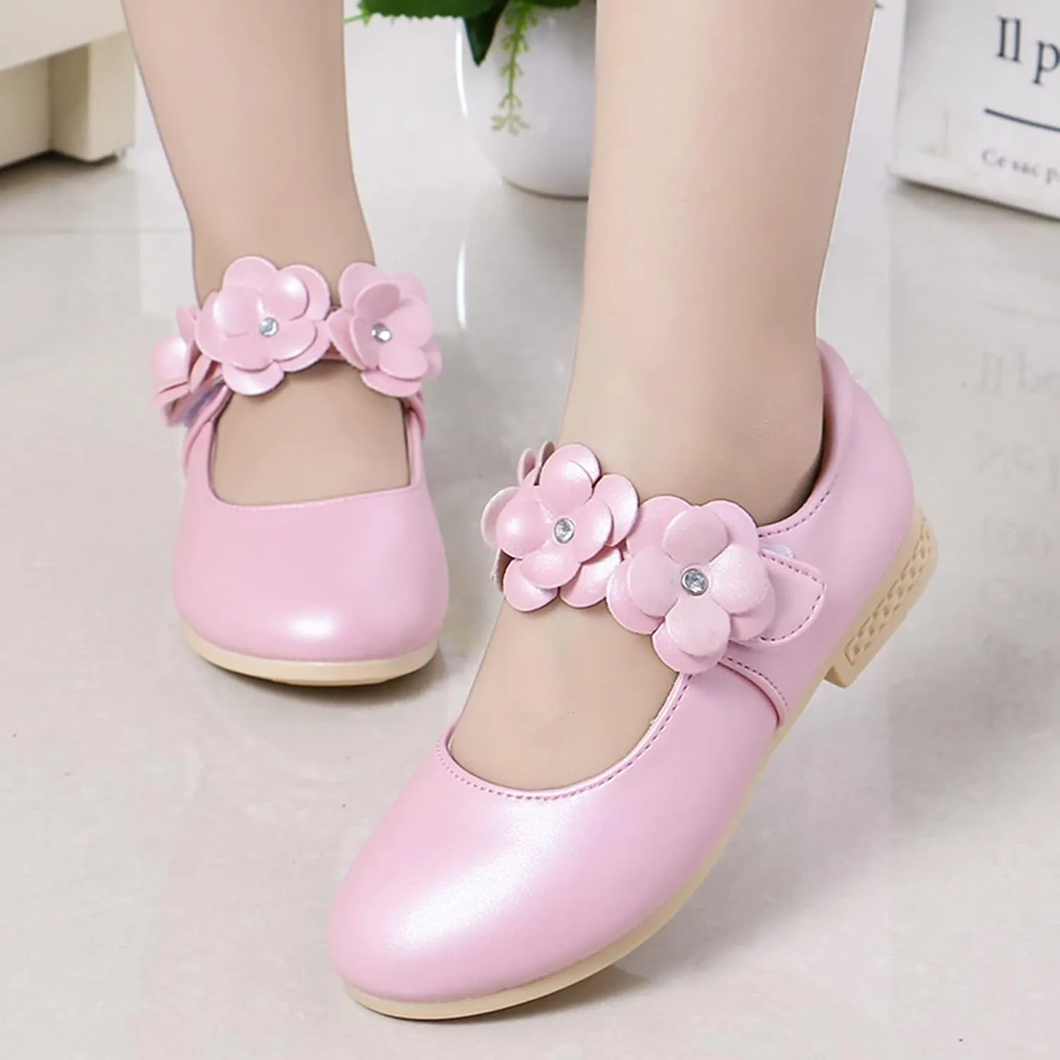 Princess Girls Flower Mary Jane Dress Shoes Slip On Flat𝘀 Fashion Wedding Par𝘁y Elegant Ballet Floral Shoes