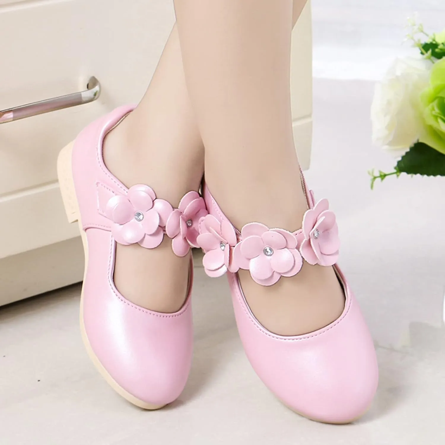 Princess Girls Flower Mary Jane Dress Shoes Slip On Flat𝘀 Fashion Wedding Par𝘁y Elegant Ballet Floral Shoes