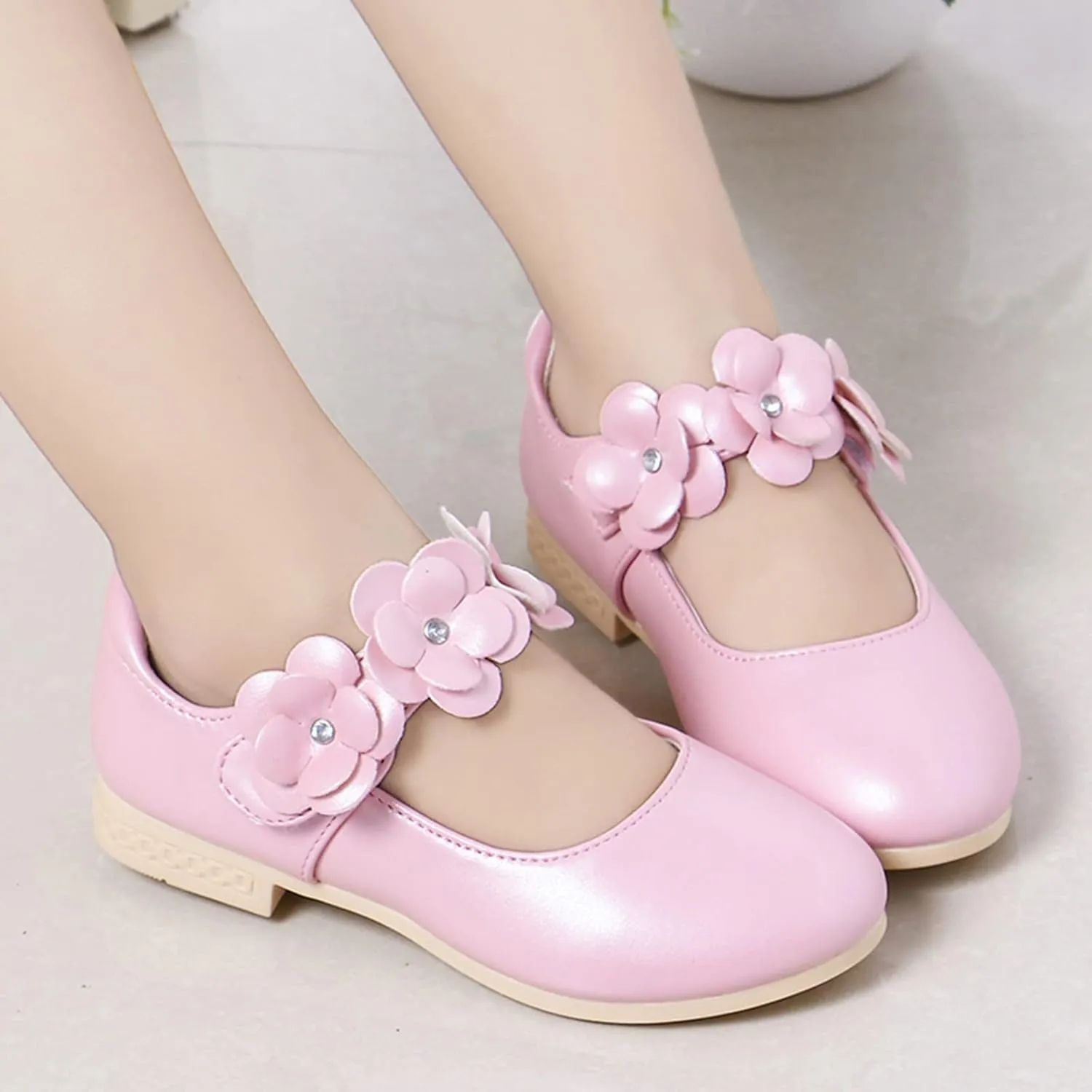 Princess Girls Flower Mary Jane Dress Shoes Slip On Flat𝘀 Fashion Wedding Par𝘁y Elegant Ballet Floral Shoes