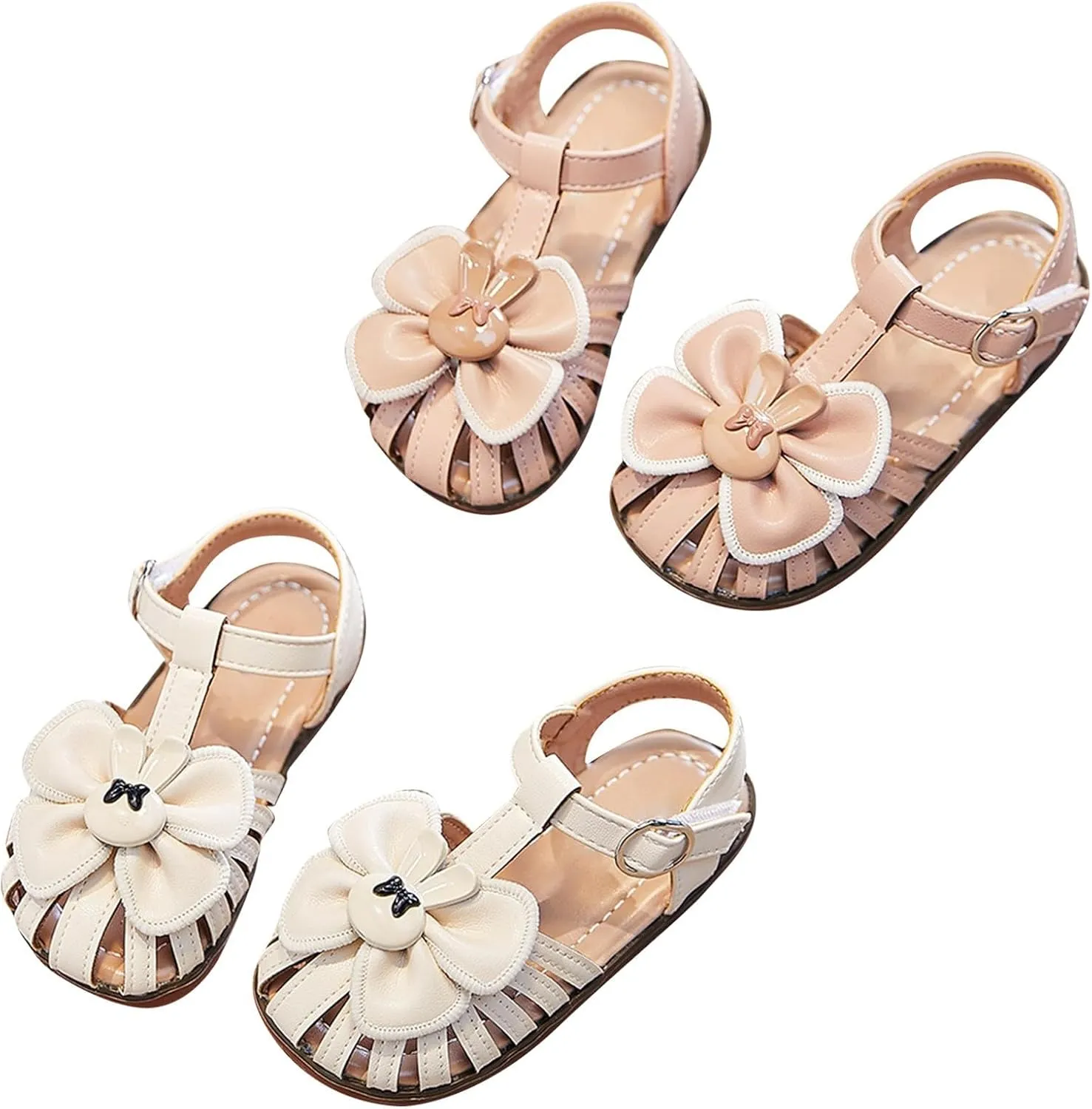 Princess Girls Open Toe Flat Sandals with Comfort Sole Summer Flower Girl Wedding Dress Shoes with Ankle Strap
