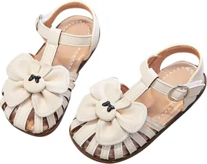 Princess Girls Open Toe Flat Sandals with Comfort Sole Summer Flower Girl Wedding Dress Shoes with Ankle Strap