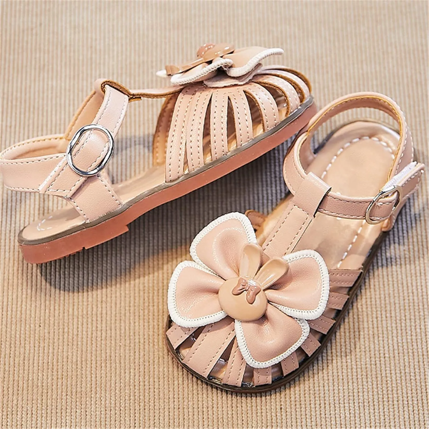 Princess Girls Open Toe Flat Sandals with Comfort Sole Summer Flower Girl Wedding Dress Shoes with Ankle Strap