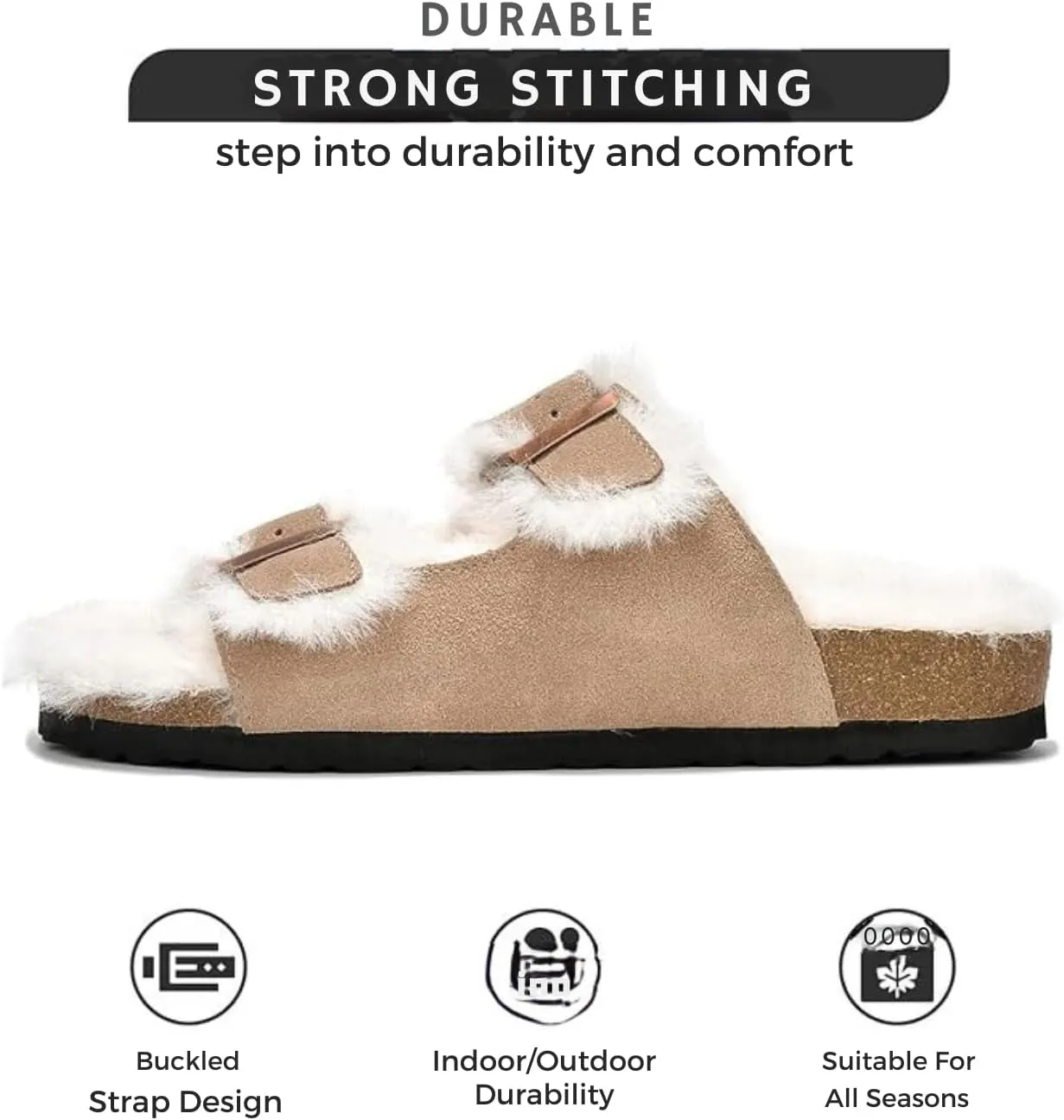 Project Cloud Genuine Suede House Slippers for Women - Cozy Womens Sandals Shearling Fur Lining Slides - Adjustable Straps Sandals for Women 2025 (Dianea)