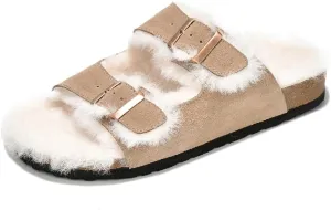 Project Cloud Genuine Suede House Slippers for Women - Cozy Womens Sandals Shearling Fur Lining Slides - Adjustable Straps Sandals for Women 2025 (Dianea)