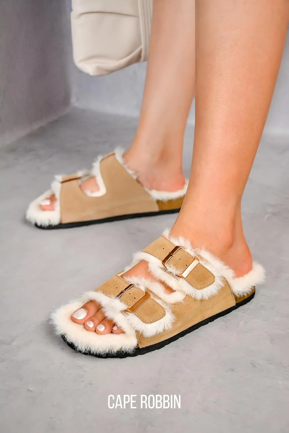Project Cloud Genuine Suede House Slippers for Women - Cozy Womens Sandals Shearling Fur Lining Slides - Adjustable Straps Sandals for Women 2025 (Dianea)
