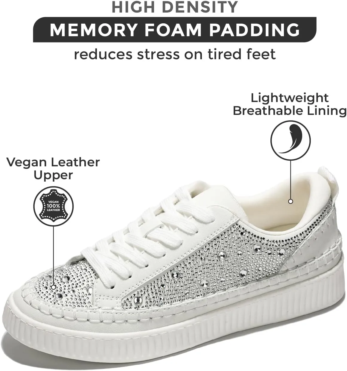 Project Cloud Sneakers for Women - Memory Foam Shoes for Women & Women's Fashion Sneakers, Lace-Up Sneakers for Women - Non-Slip Shoes - Womens Trendy Sneakers (Lona)