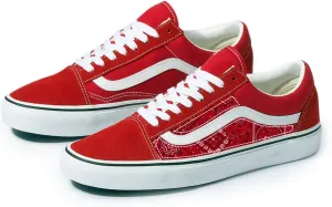 Red Old Skool Shoes x Red Bandana Pattern Custom Handmade Shoes By Patch Collection
