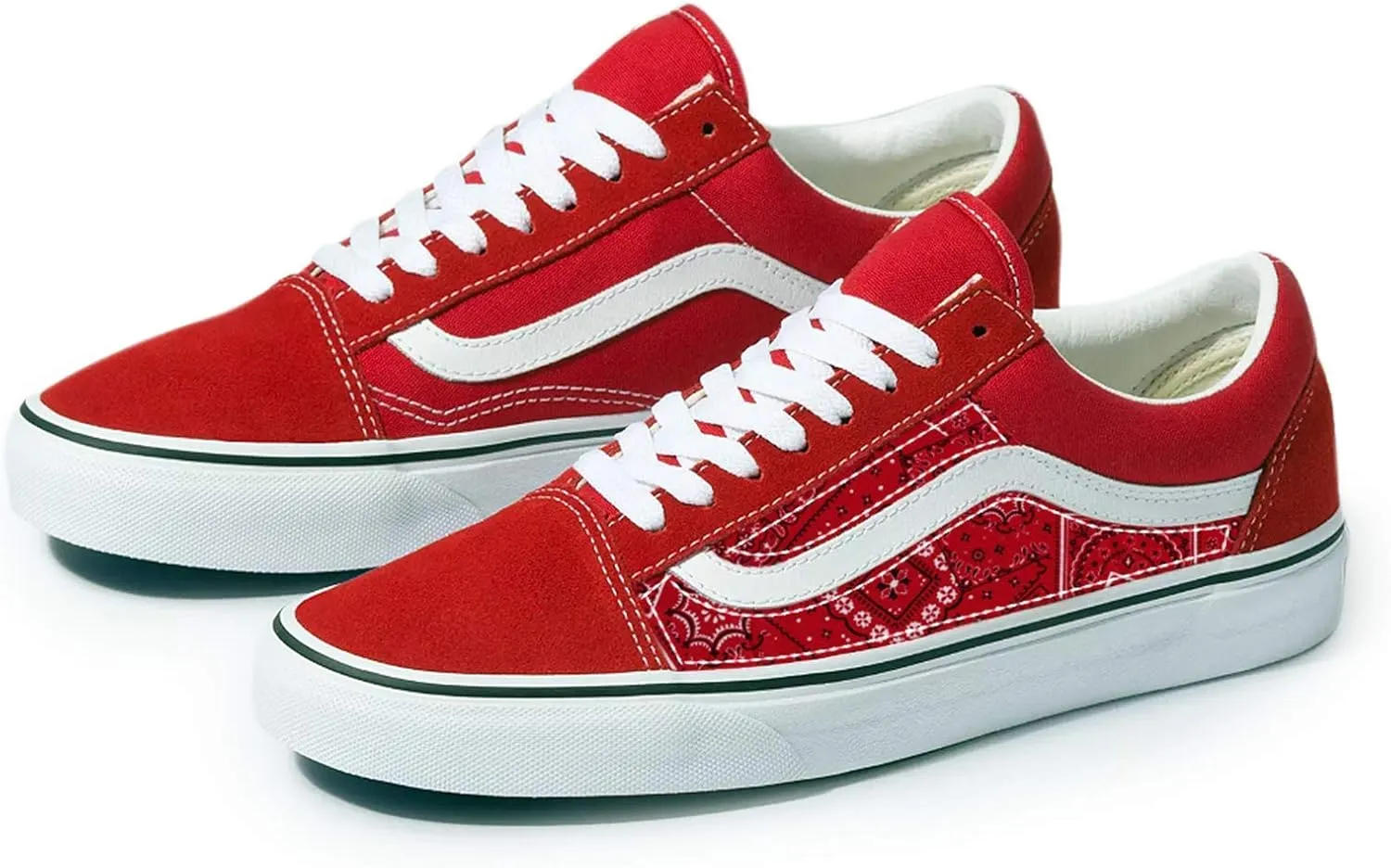 Red Old Skool Shoes x Red Bandana Pattern Custom Handmade Shoes By Patch Collection
