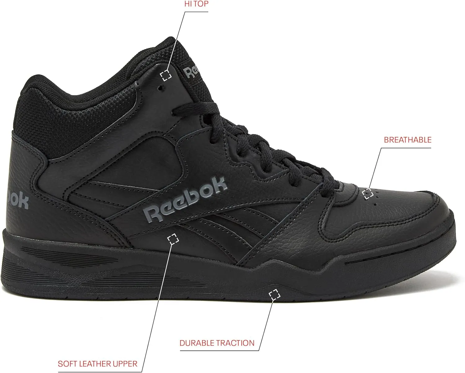 Reebok Royal BB4500 Hi2 High Top Sneakers for Men, Black or White Mens Basketball Shoes, Medium or Wide Width Size 7 to 14 Athletic Mens Shoes