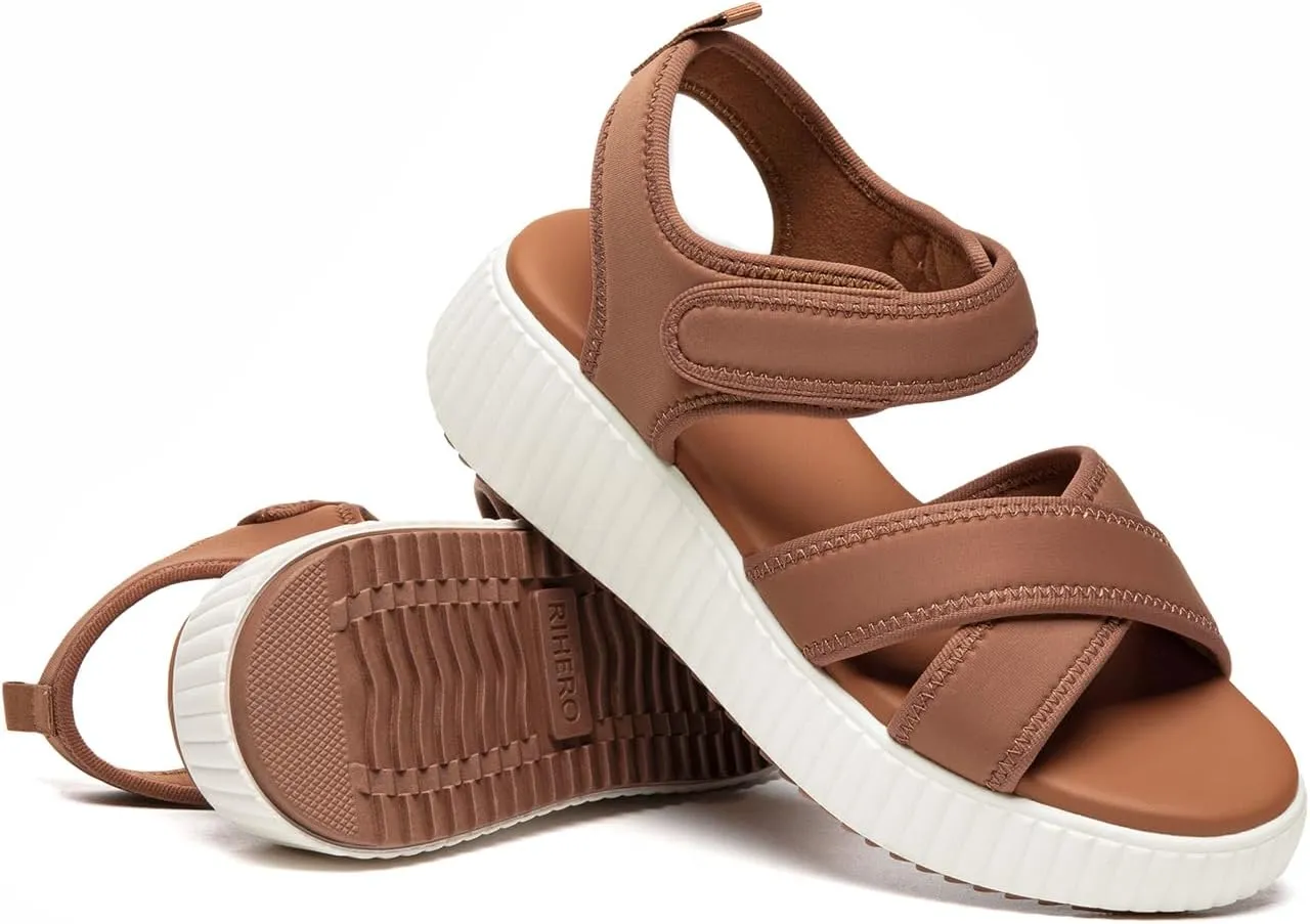 Rihero Women's Comfortable Platform Sport Sandals Open Toe Soft Adjustable Summer Beach Wedge Sandals