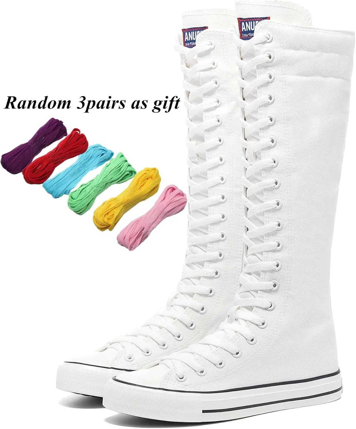 rismart Women's Tall Canvas Boots Knee Length Lace Up Punk Dancing Sneakers
