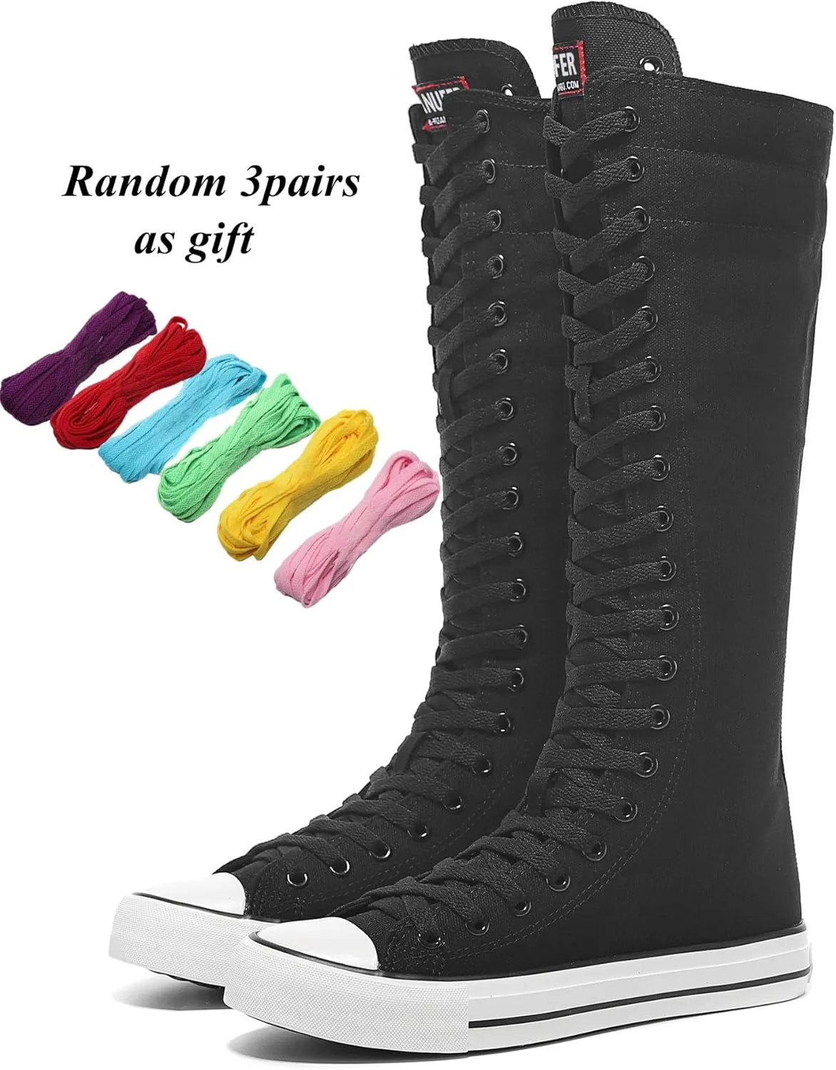 rismart Women's Tall Canvas Boots Knee Length Lace Up Punk Dancing Sneakers