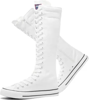 rismart Women's Tall Canvas Boots Knee Length Lace Up Punk Dancing Sneakers