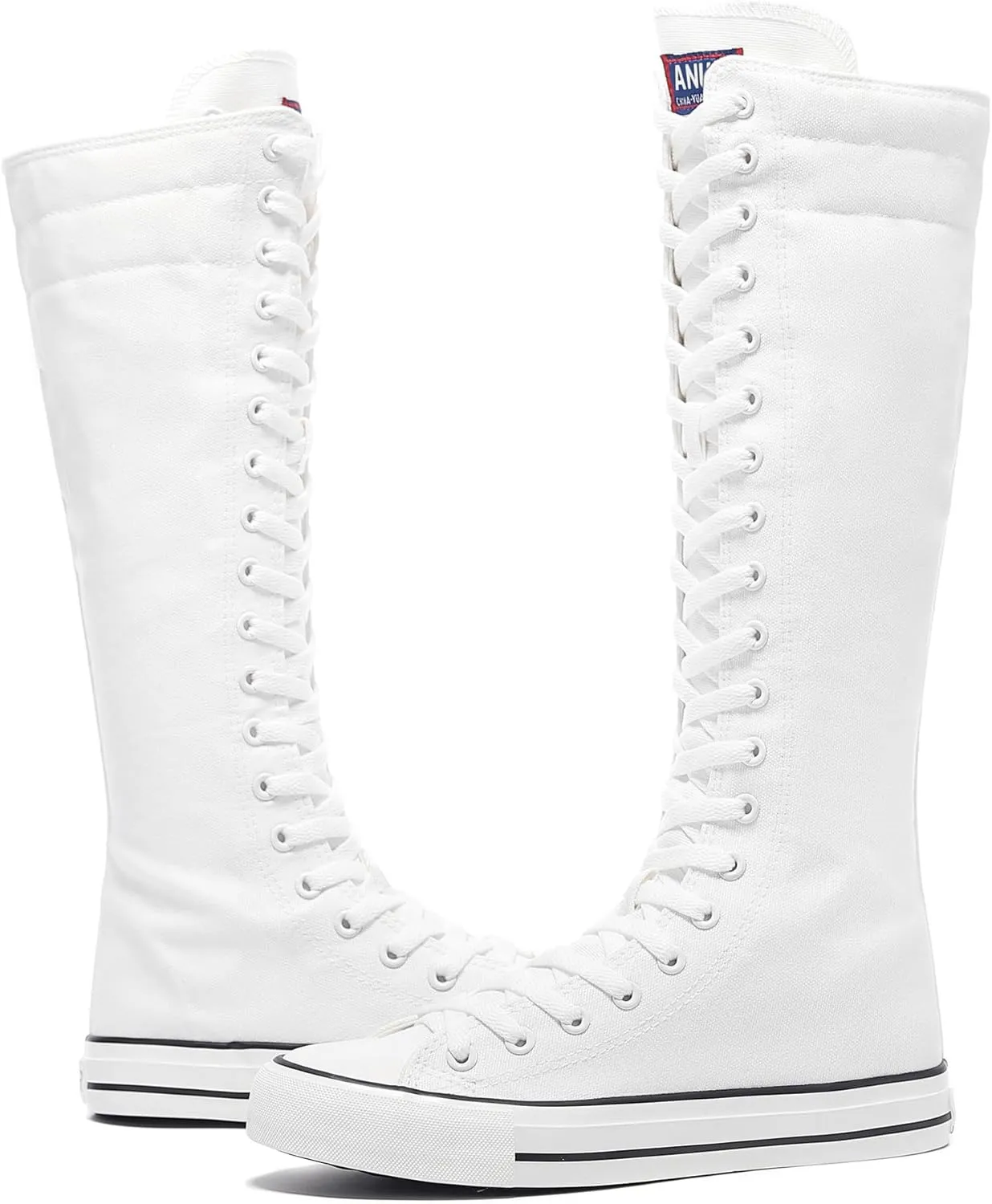 rismart Women's Tall Canvas Boots Knee Length Lace Up Punk Dancing Sneakers
