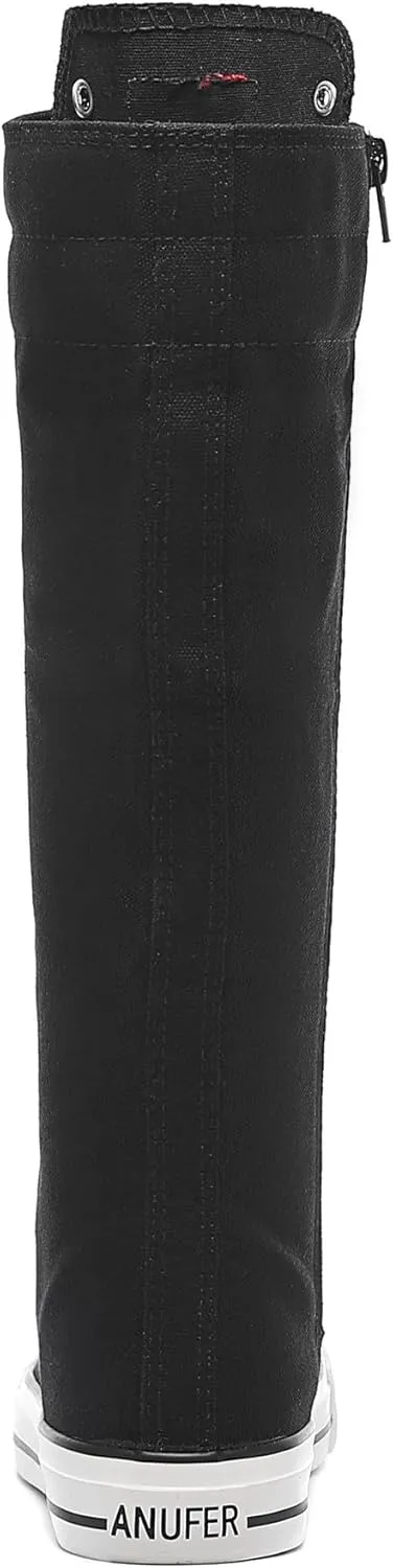 rismart Women's Tall Canvas Boots Knee Length Lace Up Punk Dancing Sneakers