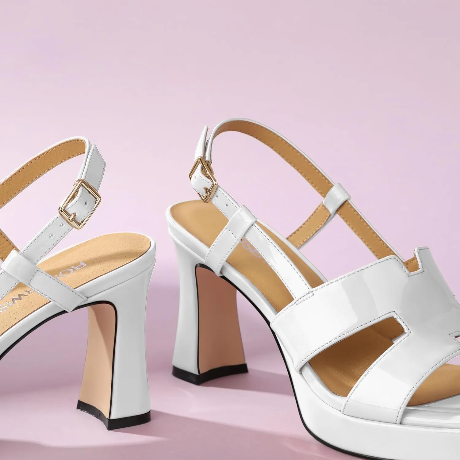 ROSERWISH Heels for Women Chunky Block Platform High Heels Square Open Toe Strappy Heel Sandals Wedding Party Prom Fashion Slingback Dress Pump Sandals Shoes