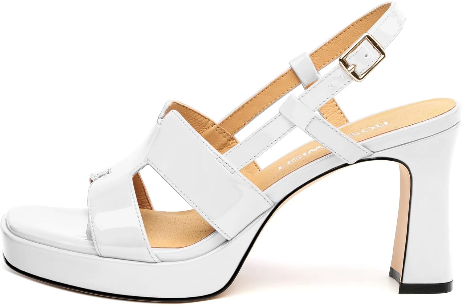ROSERWISH Heels for Women Chunky Block Platform High Heels Square Open Toe Strappy Heel Sandals Wedding Party Prom Fashion Slingback Dress Pump Sandals Shoes