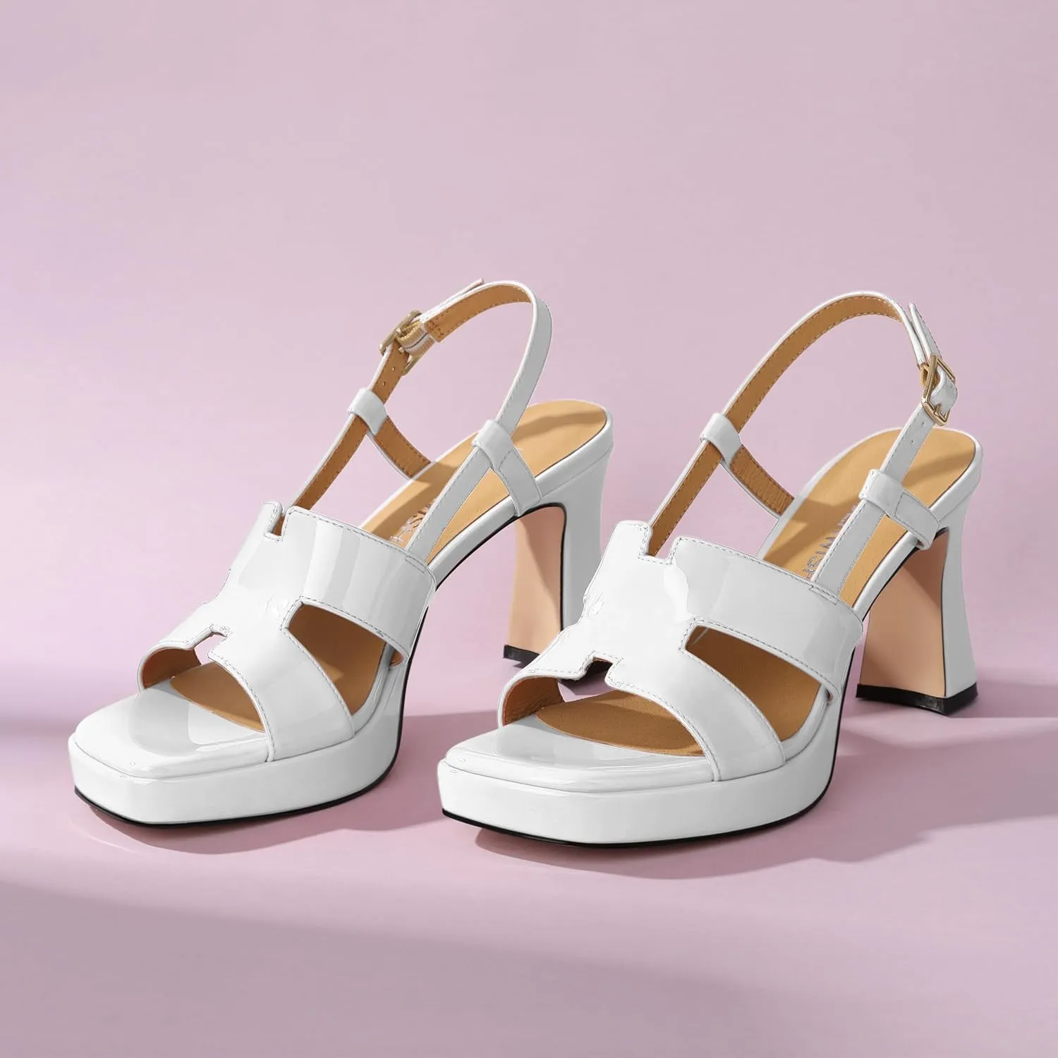 ROSERWISH Heels for Women Chunky Block Platform High Heels Square Open Toe Strappy Heel Sandals Wedding Party Prom Fashion Slingback Dress Pump Sandals Shoes