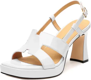 ROSERWISH Heels for Women Chunky Block Platform High Heels Square Open Toe Strappy Heel Sandals Wedding Party Prom Fashion Slingback Dress Pump Sandals Shoes