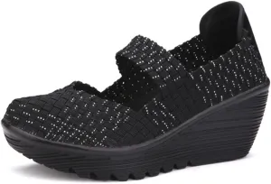 Ruiatoo Women's Platform Wedge Sandals Comfortable Walking Shoes Woven Pumps Mary Jane Shoes