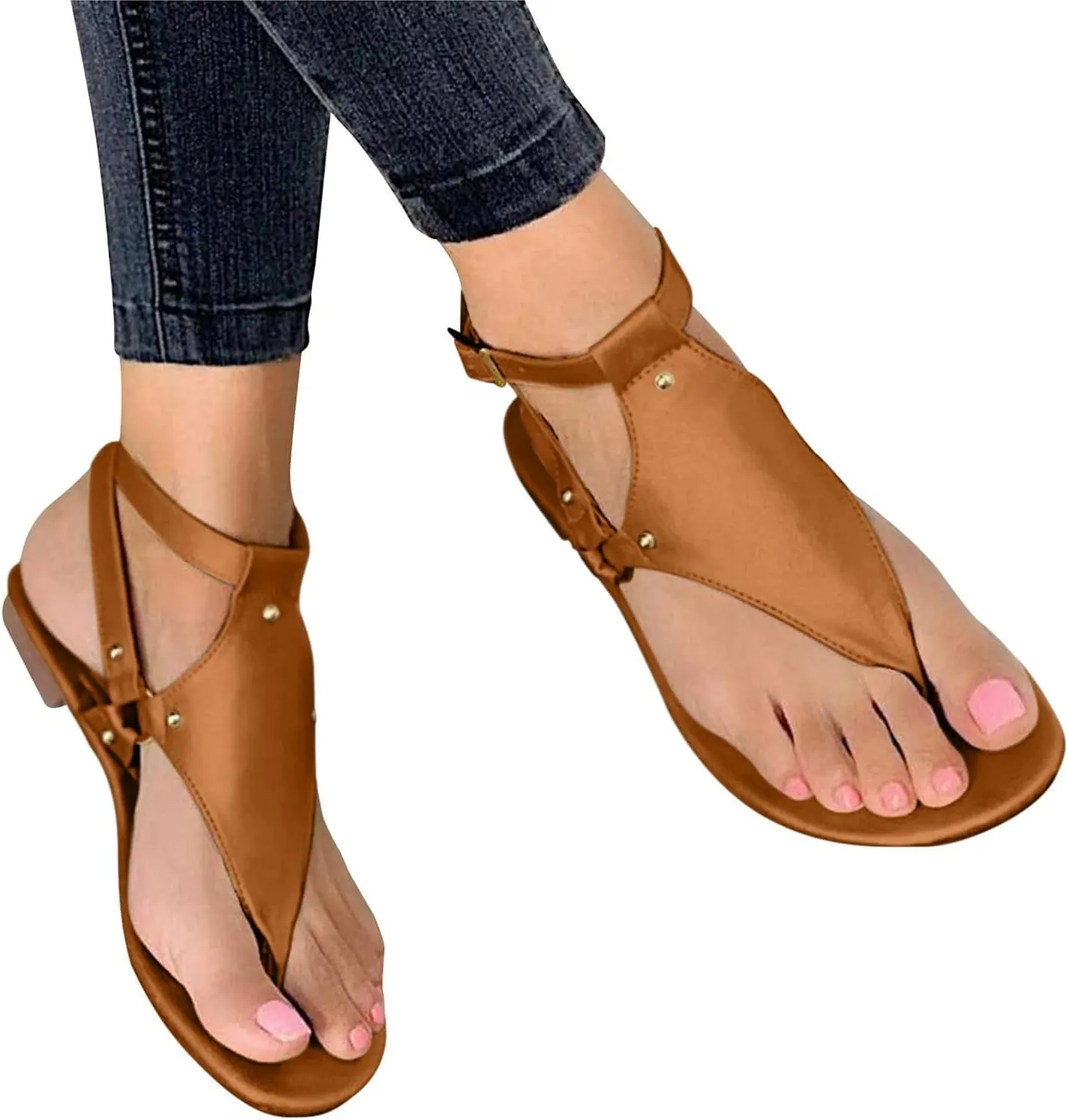 Sandals for Women Dressy Summer Thong Flip Flops Comfortable Ankle Strap Strappy Flat Sandals Walking Shoes Beach Sandals