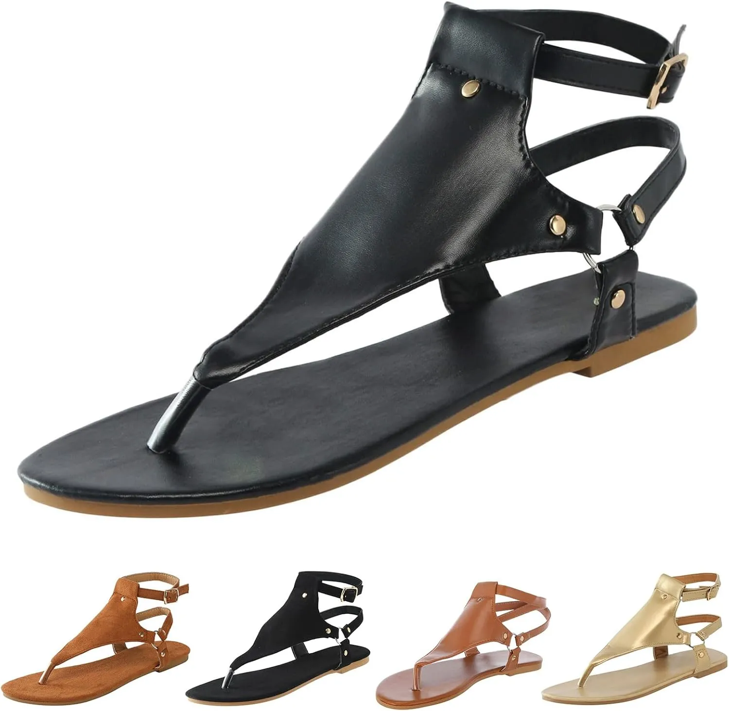 Sandals for Women Dressy Summer Thong Flip Flops Comfortable Ankle Strap Strappy Flat Sandals Walking Shoes Beach Sandals