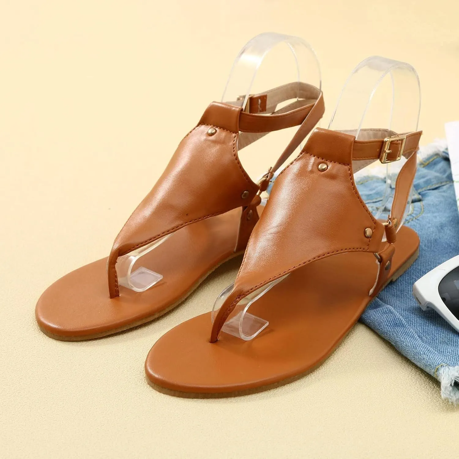 Sandals for Women Dressy Summer Thong Flip Flops Comfortable Ankle Strap Strappy Flat Sandals Walking Shoes Beach Sandals