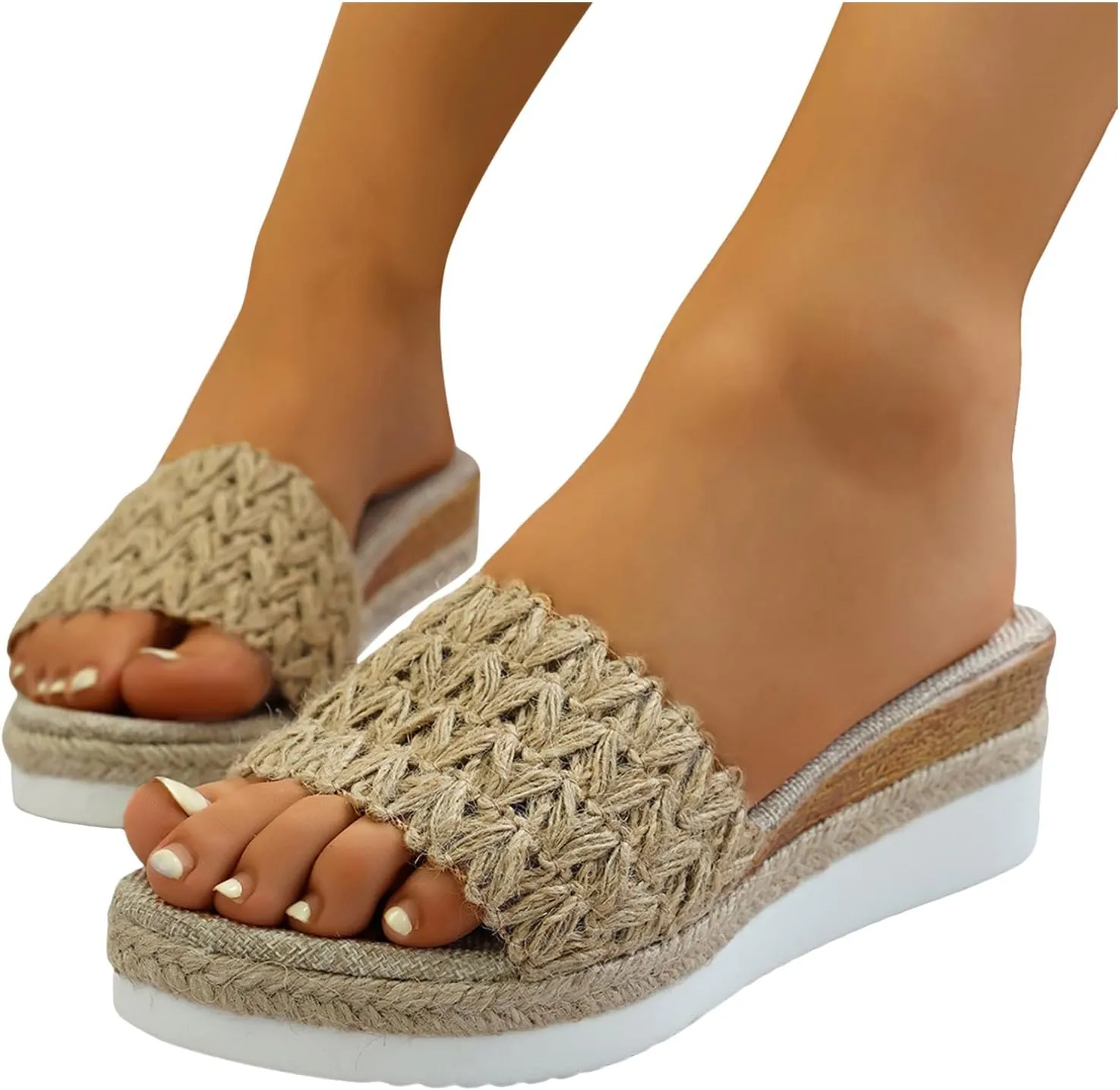 Sandals With Woven Straps Platform Wedge Heel Rope Sole Boho Toe Ring Slip On Sandals Womens Sandals with Heels Dressy