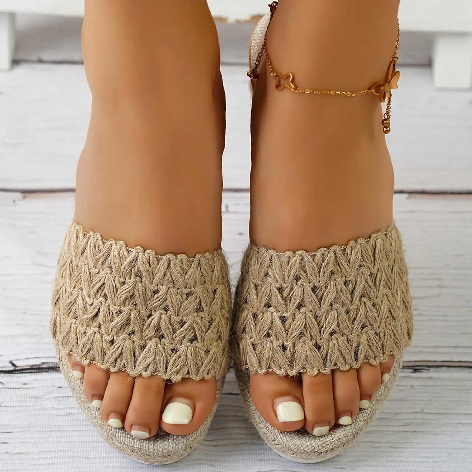 Sandals With Woven Straps Platform Wedge Heel Rope Sole Boho Toe Ring Slip On Sandals Womens Sandals with Heels Dressy