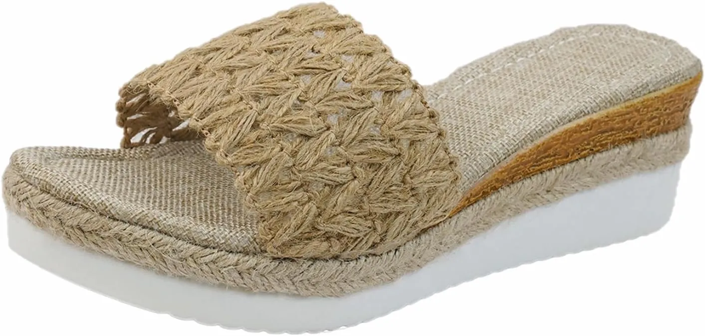 Sandals With Woven Straps Platform Wedge Heel Rope Sole Boho Toe Ring Slip On Sandals Womens Sandals with Heels Dressy