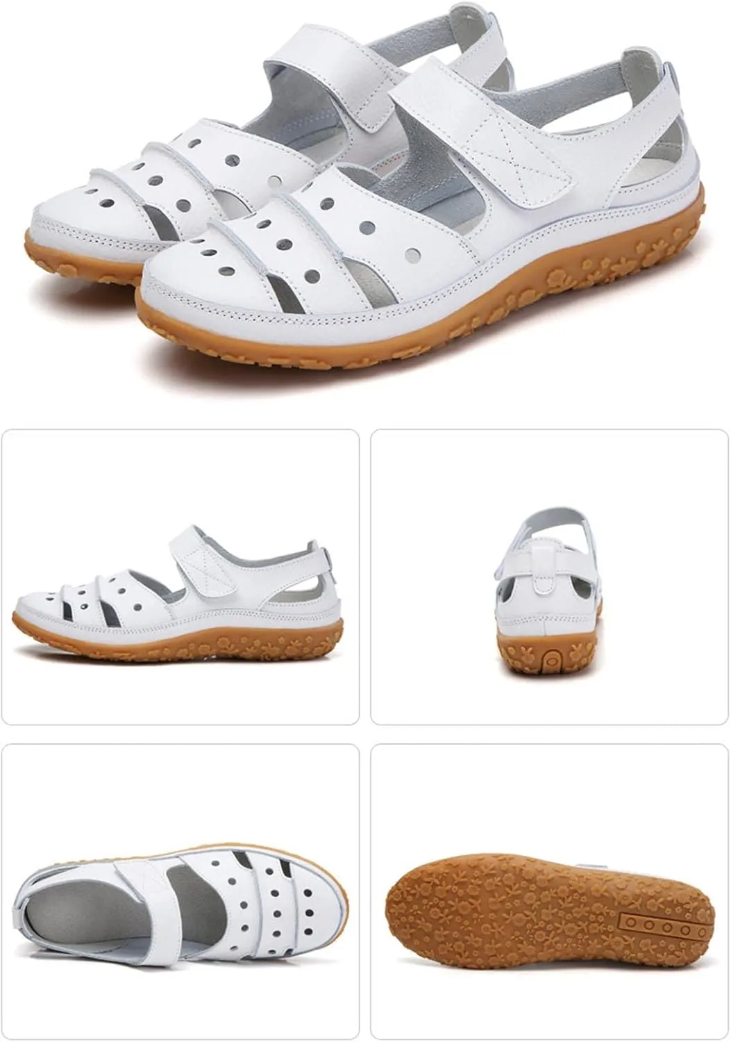 Sandals Women Dressy Summer Flat Round Toe Closed Toe Hook and Loop Clogs Comfy Soft Sole Non-Slip Outdoor Ladies Shoes