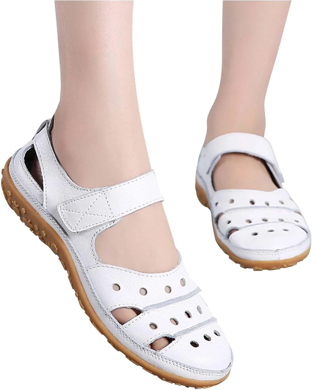 Sandals Women Dressy Summer Flat Round Toe Closed Toe Hook and Loop Clogs Comfy Soft Sole Non-Slip Outdoor Ladies Shoes